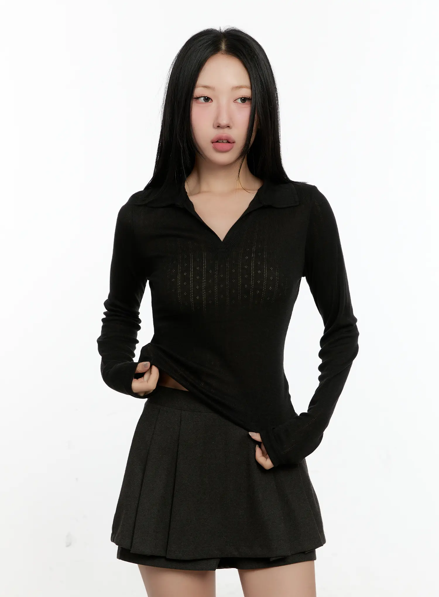 Trendy Slit Collar Crop Top CN505 - Image 11