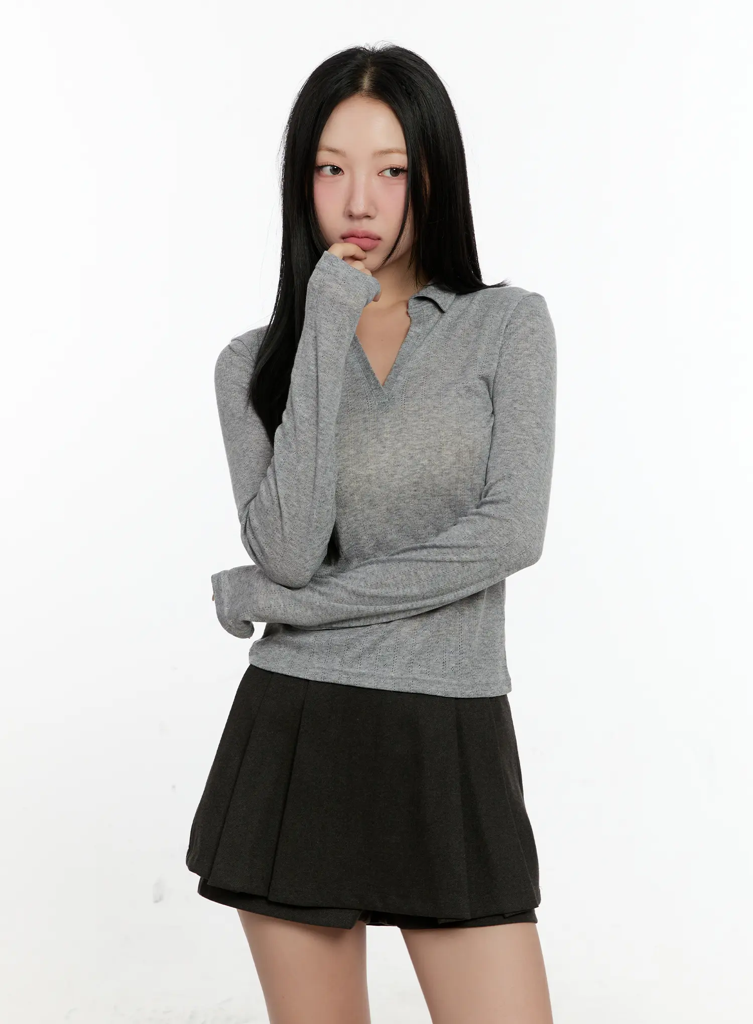 Trendy Slit Collar Crop Top CN505 - Image 2