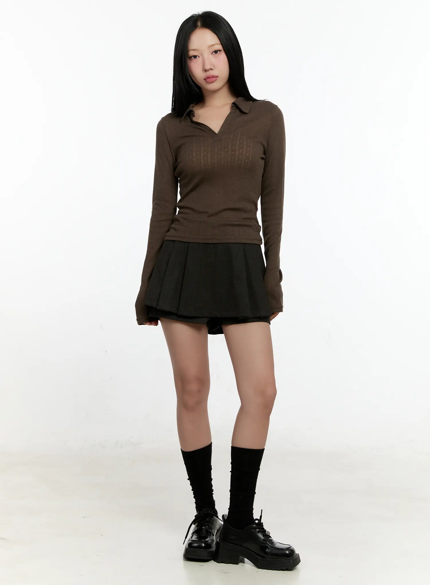 Trendy Slit Collar Crop Top CN505 - Image 3