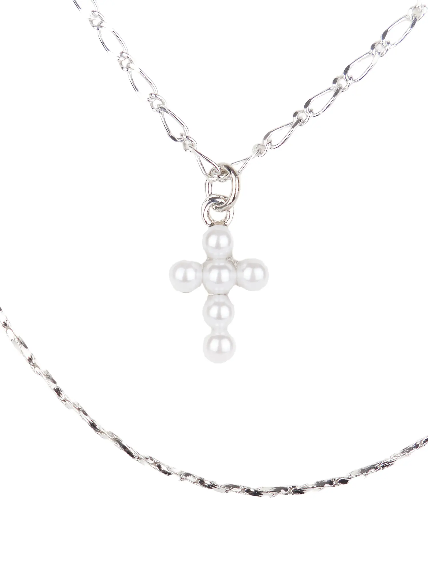 Triple Layer Faux Pearl Cross Necklace F502 - Image 7