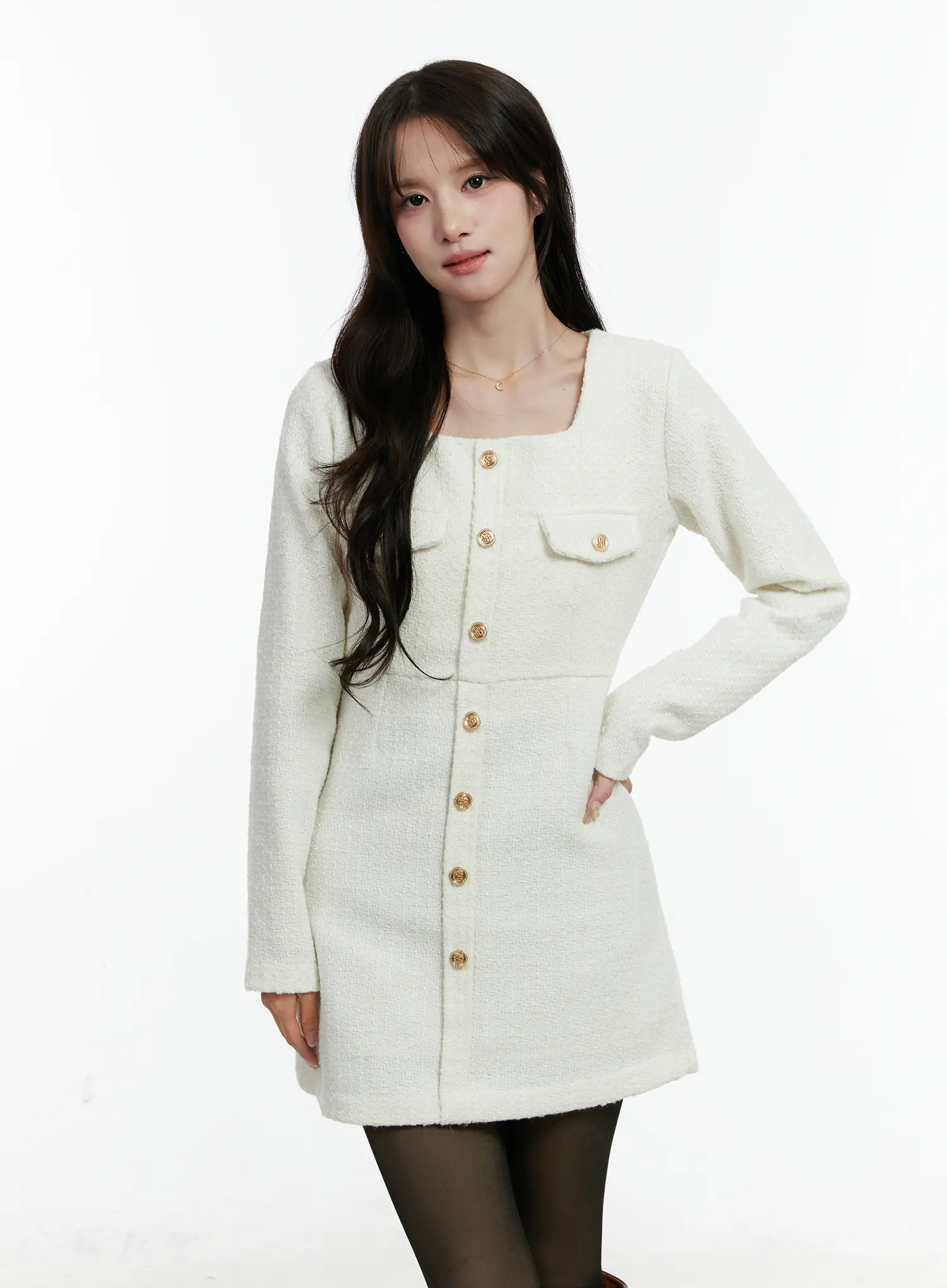 Tweed Button-Up Mini Dress CD523 - Image 2