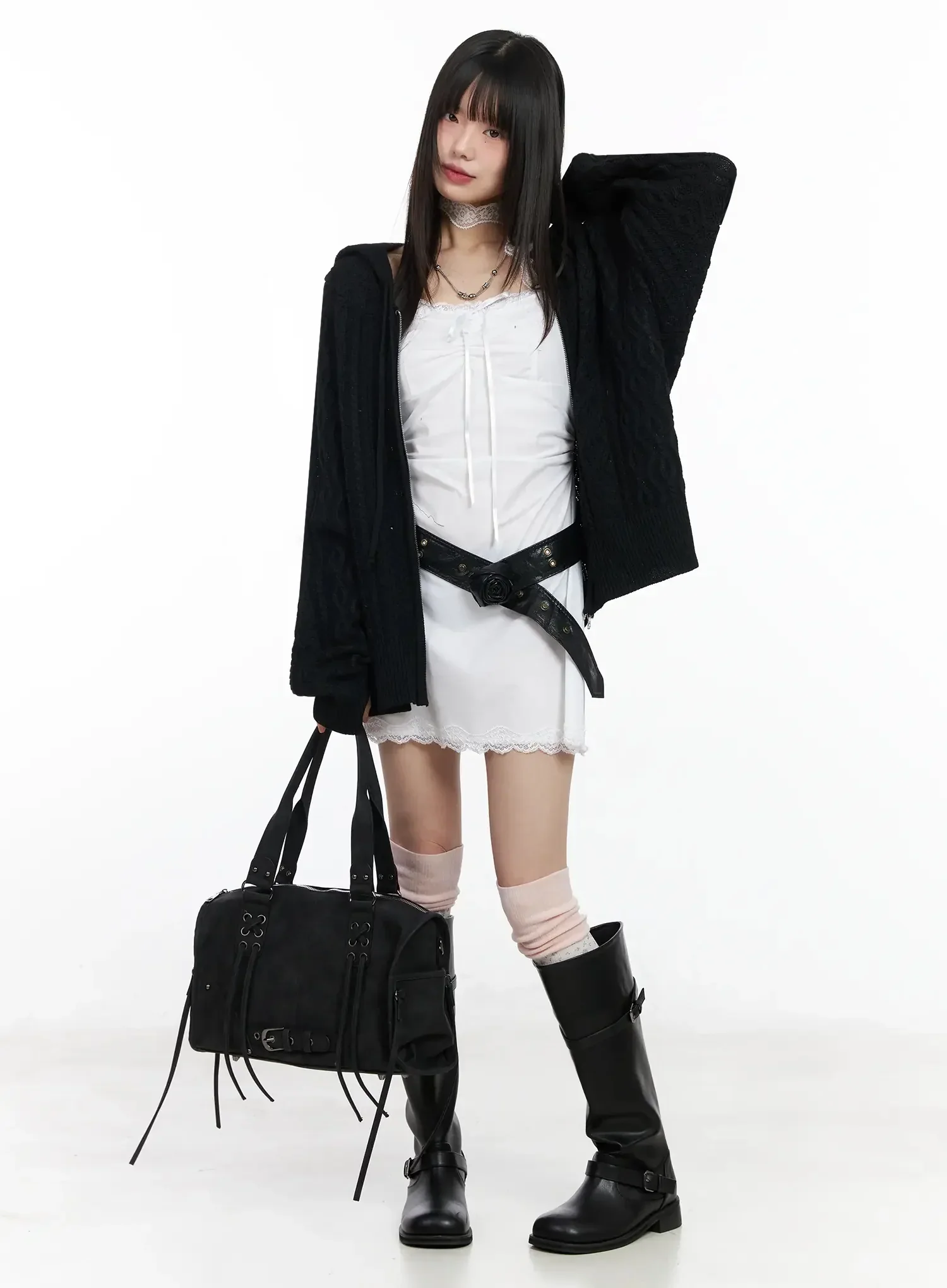 Twisted Knit Zip-Up Hoodie IM509 - Image 2