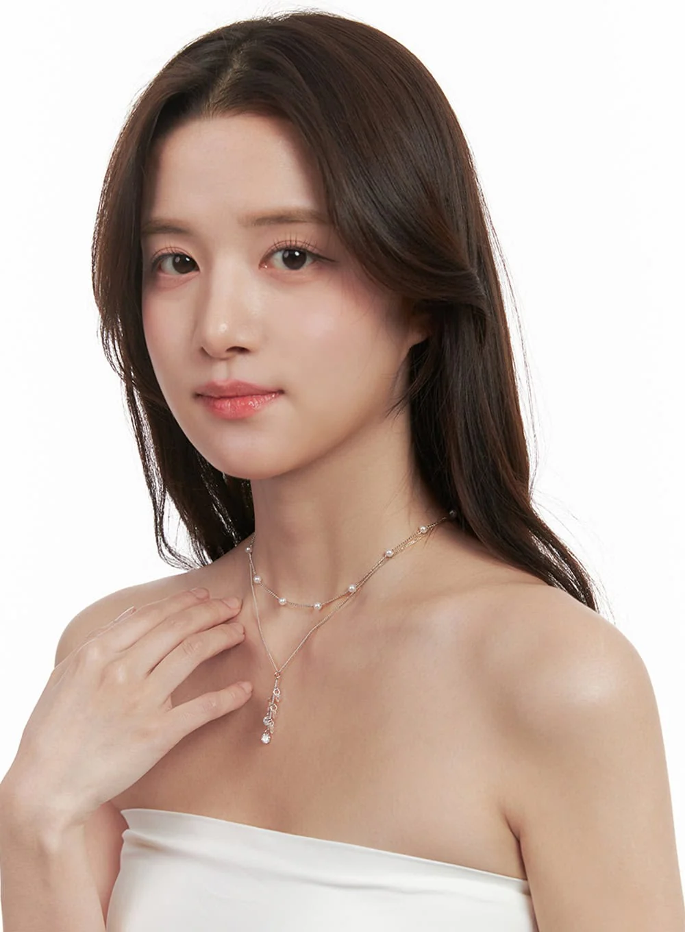 Two-Line Cubic Bijou Necklace IJ516 - Image 3
