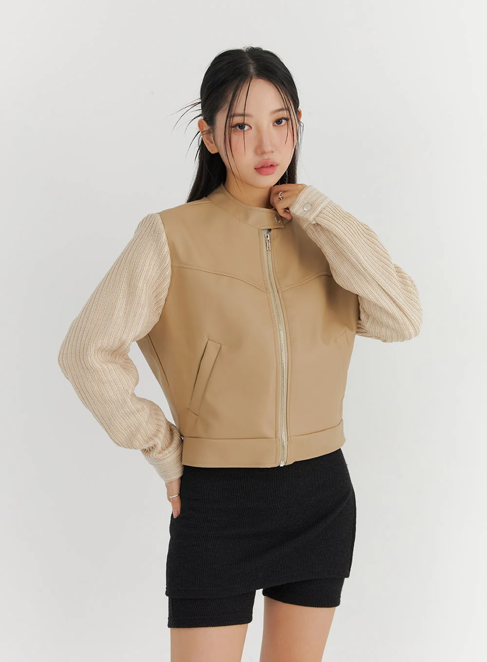 Two-Tone Faux Leather Jacket CO325 - Image 8