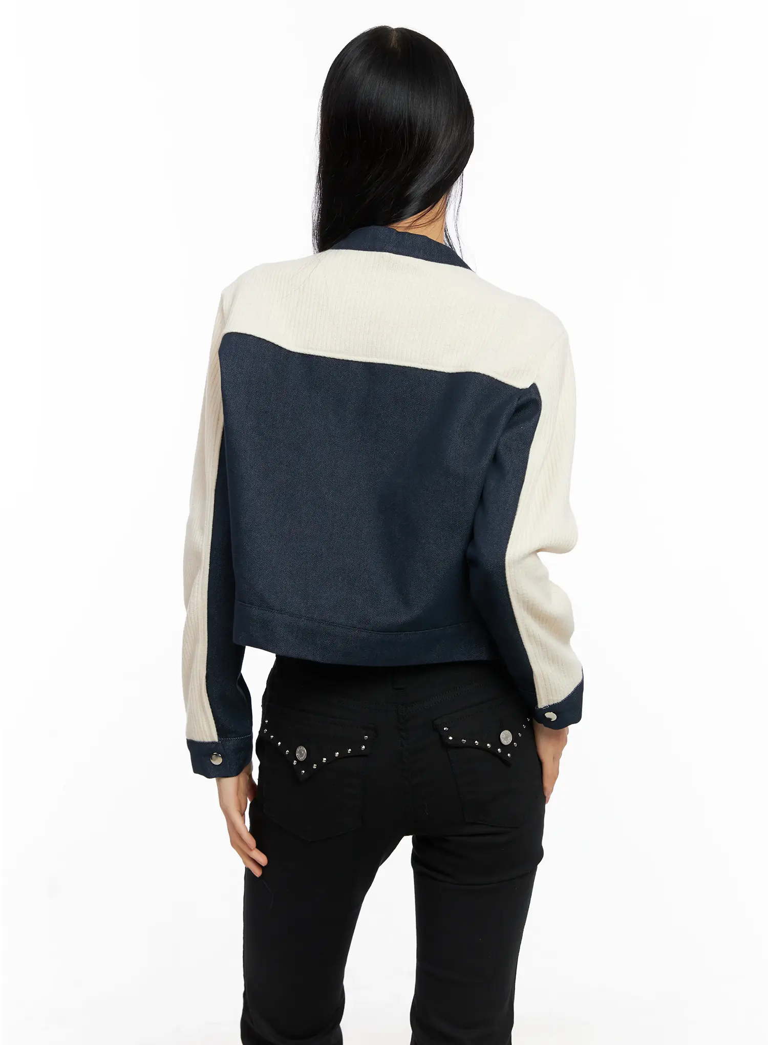 Two-Tone Knit Biker Jacket CO528 - Image 7