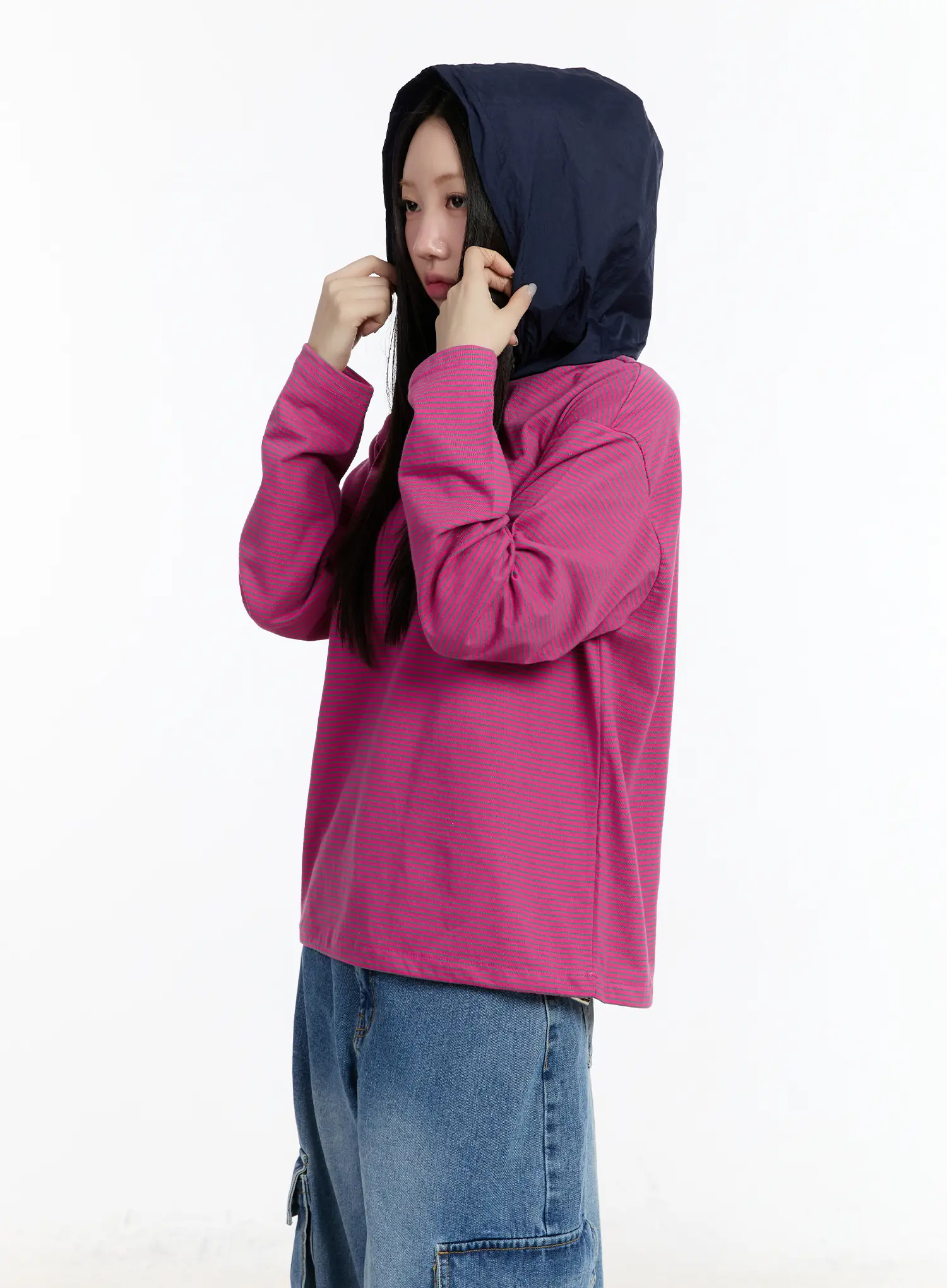 Two-Tone Striped Oversized Hoodie CM511 - Image 2