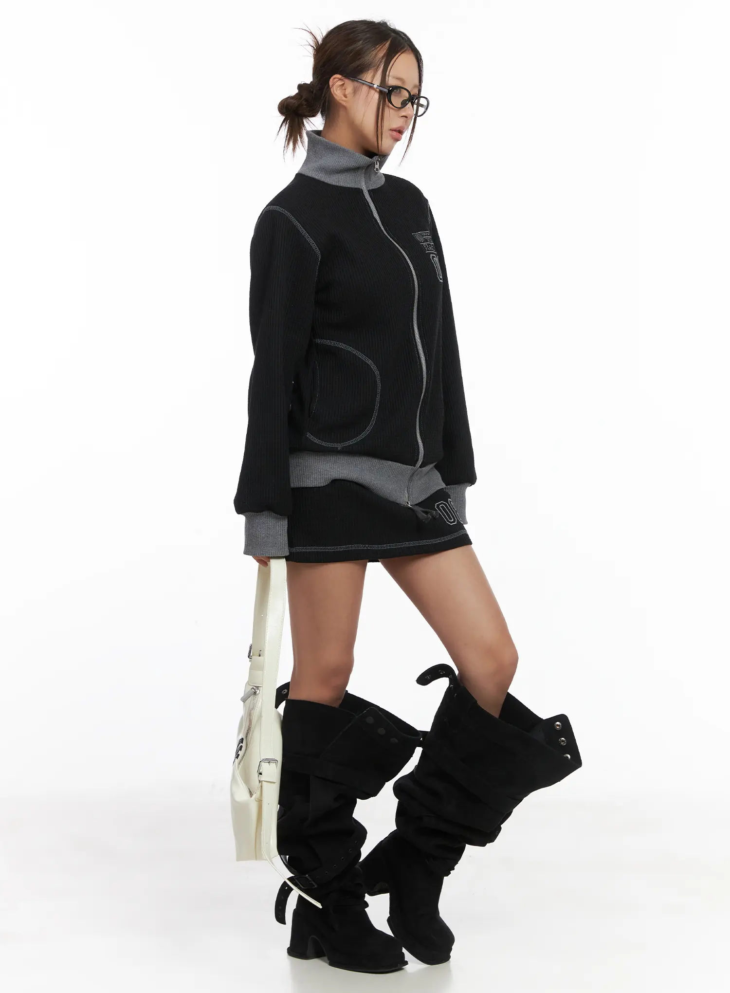 Two-Tone Waffle Knit Skirt CJ512