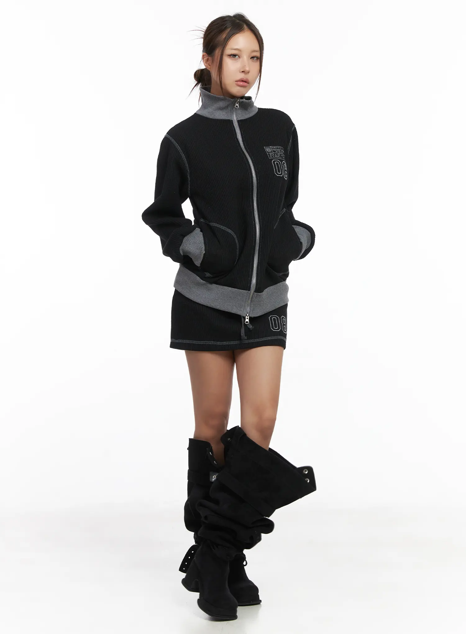 Two-Tone Waffle Knit Skirt CJ512 - Image 3