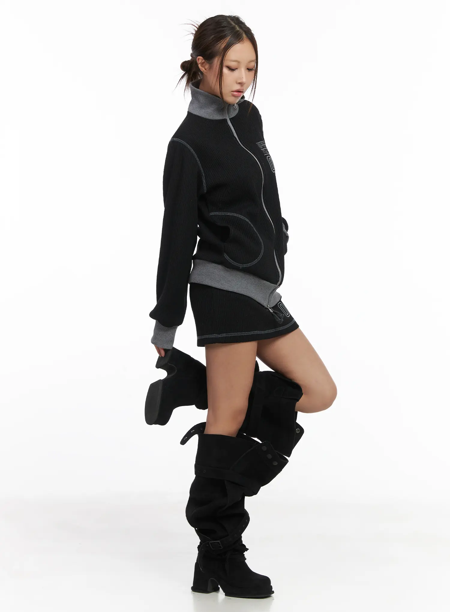 Two-Tone Waffle Knit Skirt CJ512 - Image 4