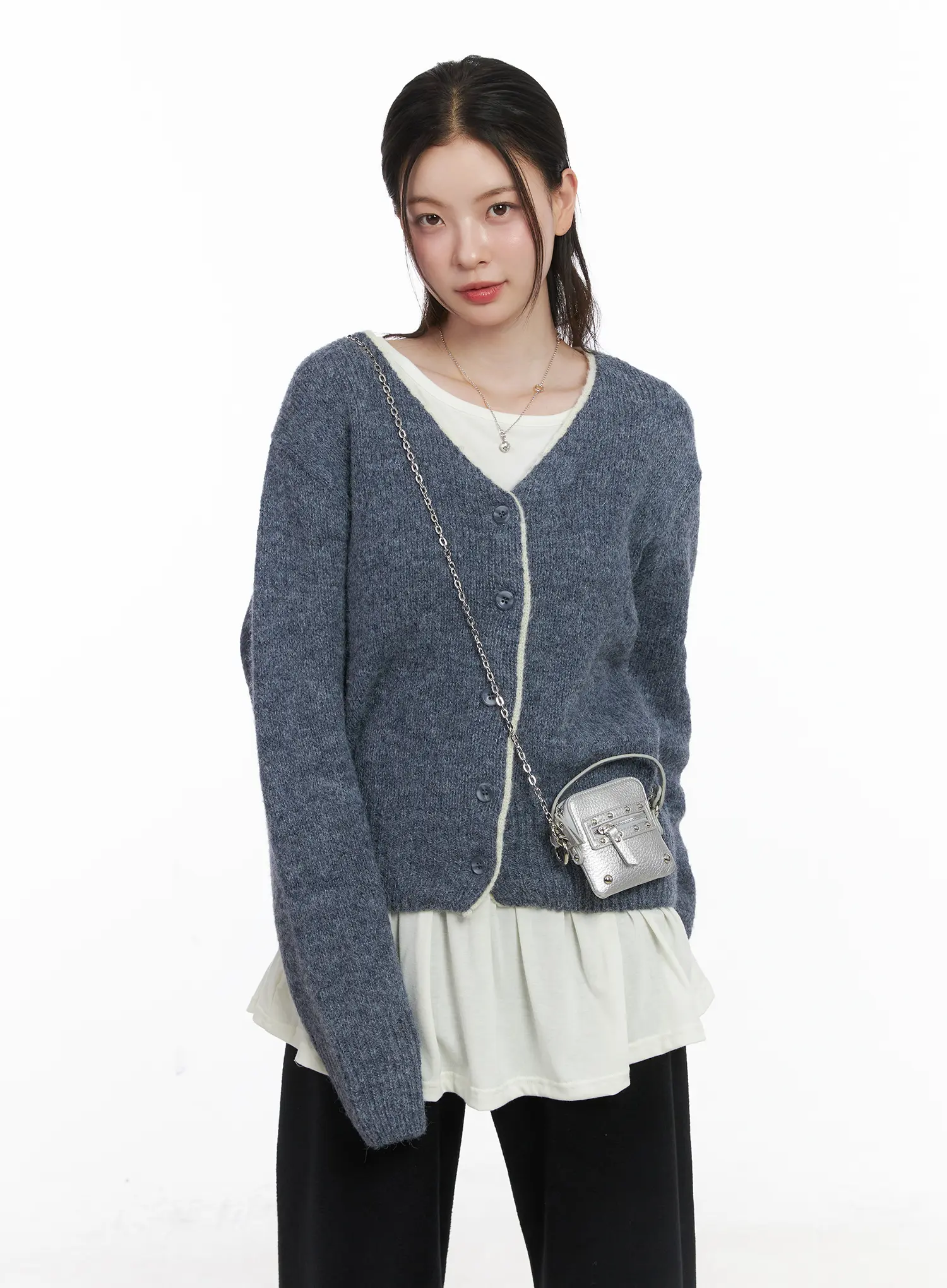 Two-Tone Wool Knit Cardigan CJ506 - Image 2