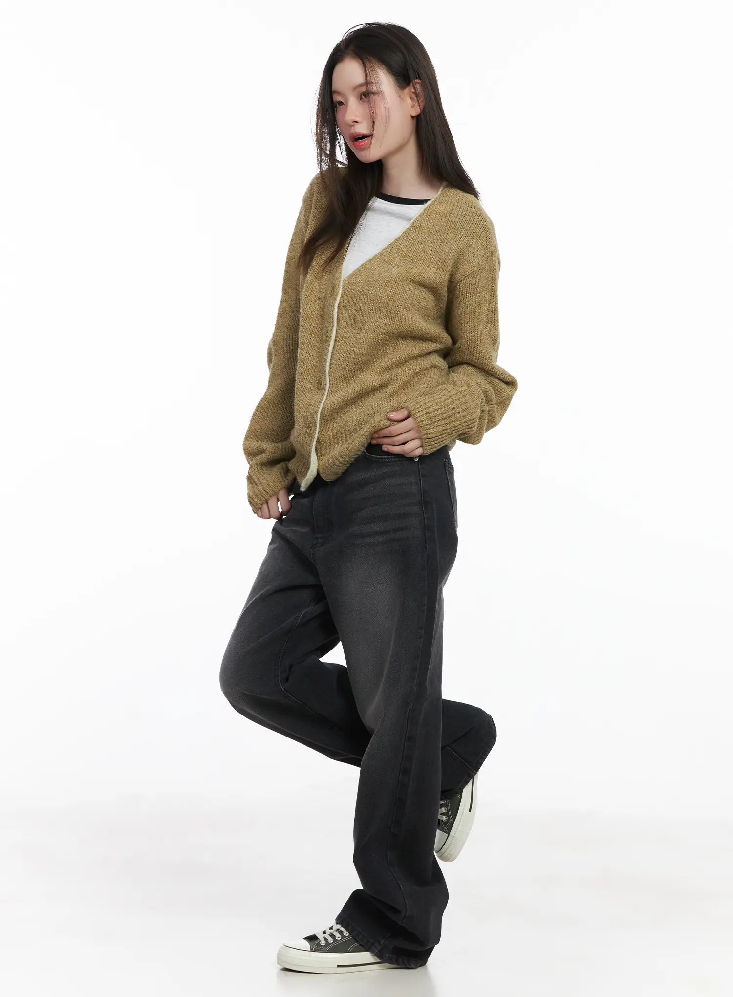 Two-Tone Wool Knit Cardigan CJ506 - Image 4
