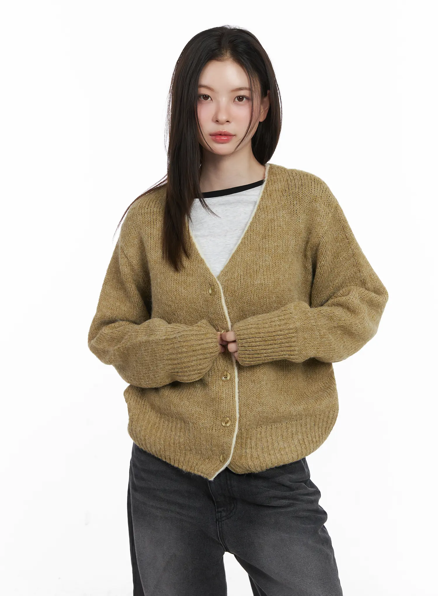 Two-Tone Wool Knit Cardigan CJ506 - Image 9