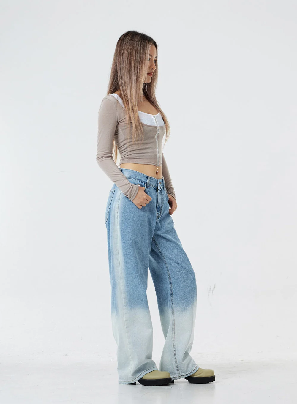 Two Tone Zip-Up Cropped Top CG31 - Image 10