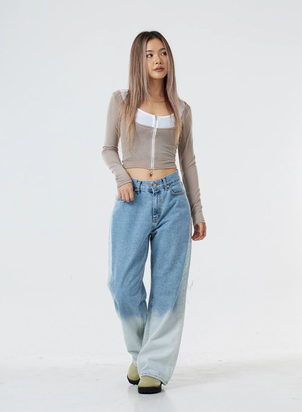 Two Tone Zip-Up Cropped Top CG31 - Image 4