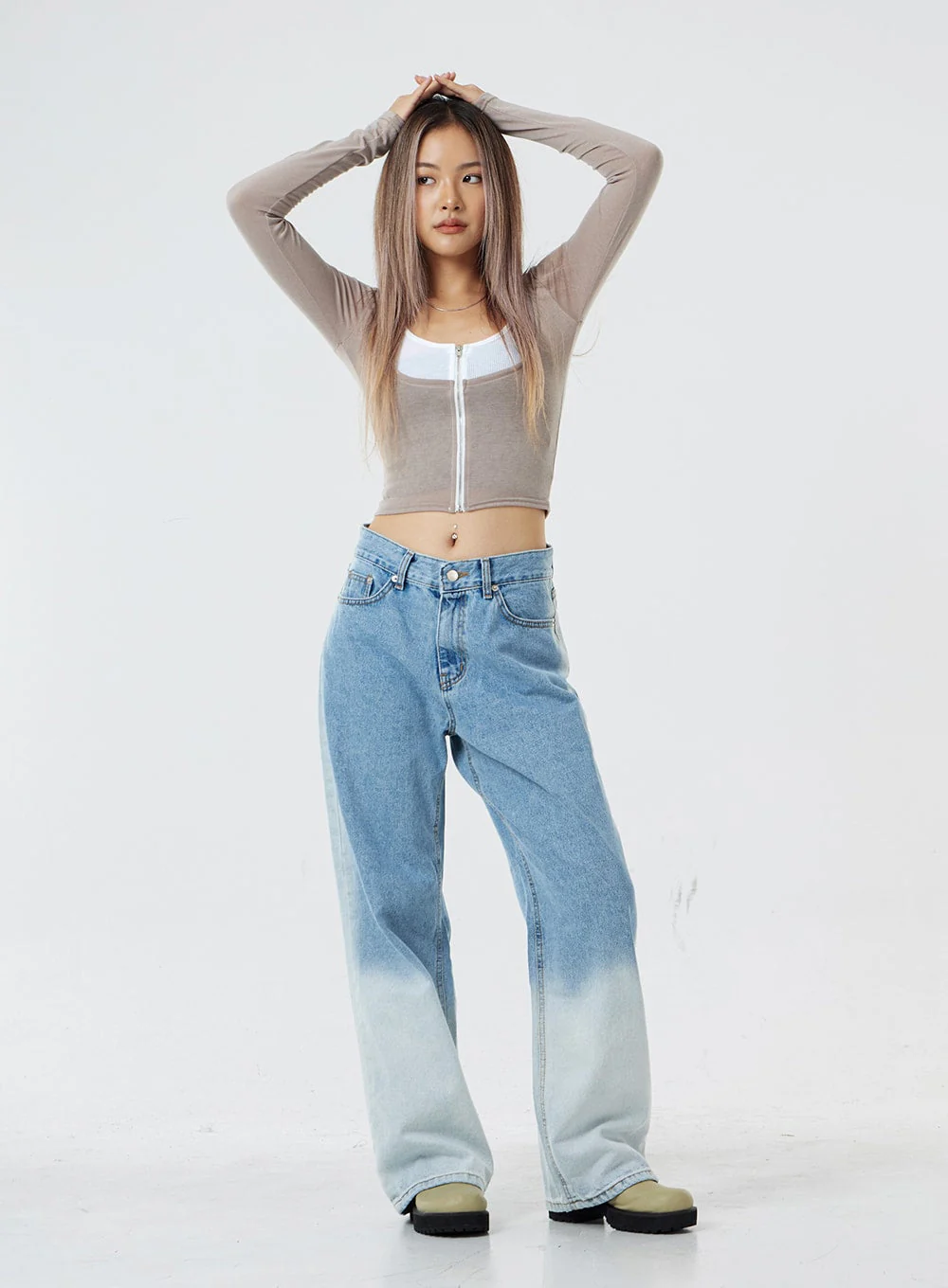 Two Tone Zip-Up Cropped Top CG31 - Image 7