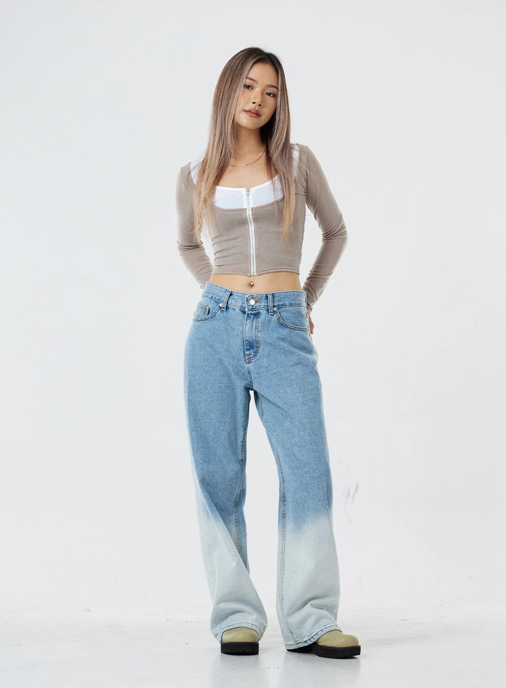 Two Tone Zip-Up Cropped Top CG31 - Image 8