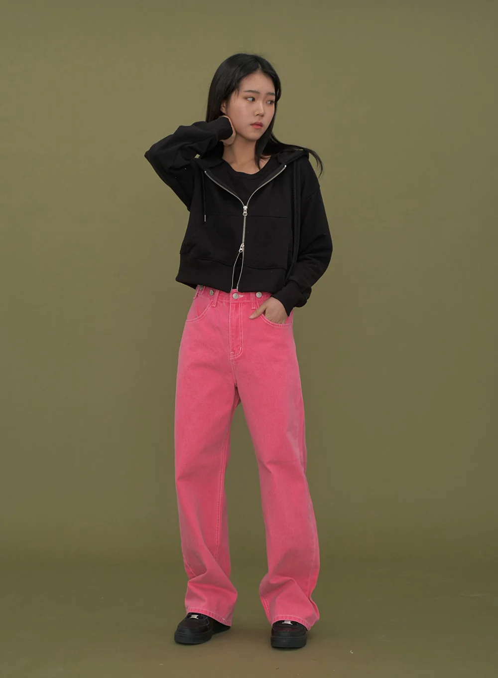 Two Way Cropped Hoodie Zip Up C2601 - Image 11