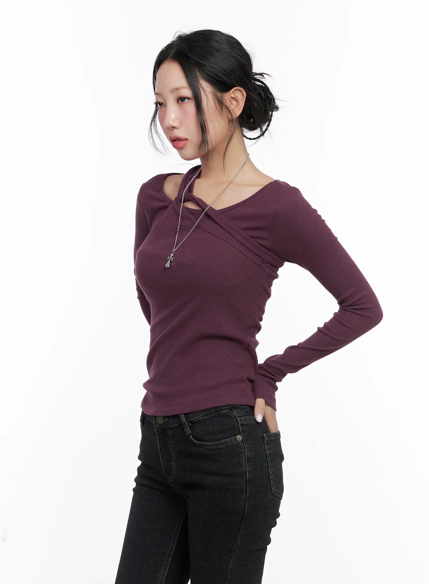 Two-Way Cross Neck Long Sleeve Top CN514 - Image 5