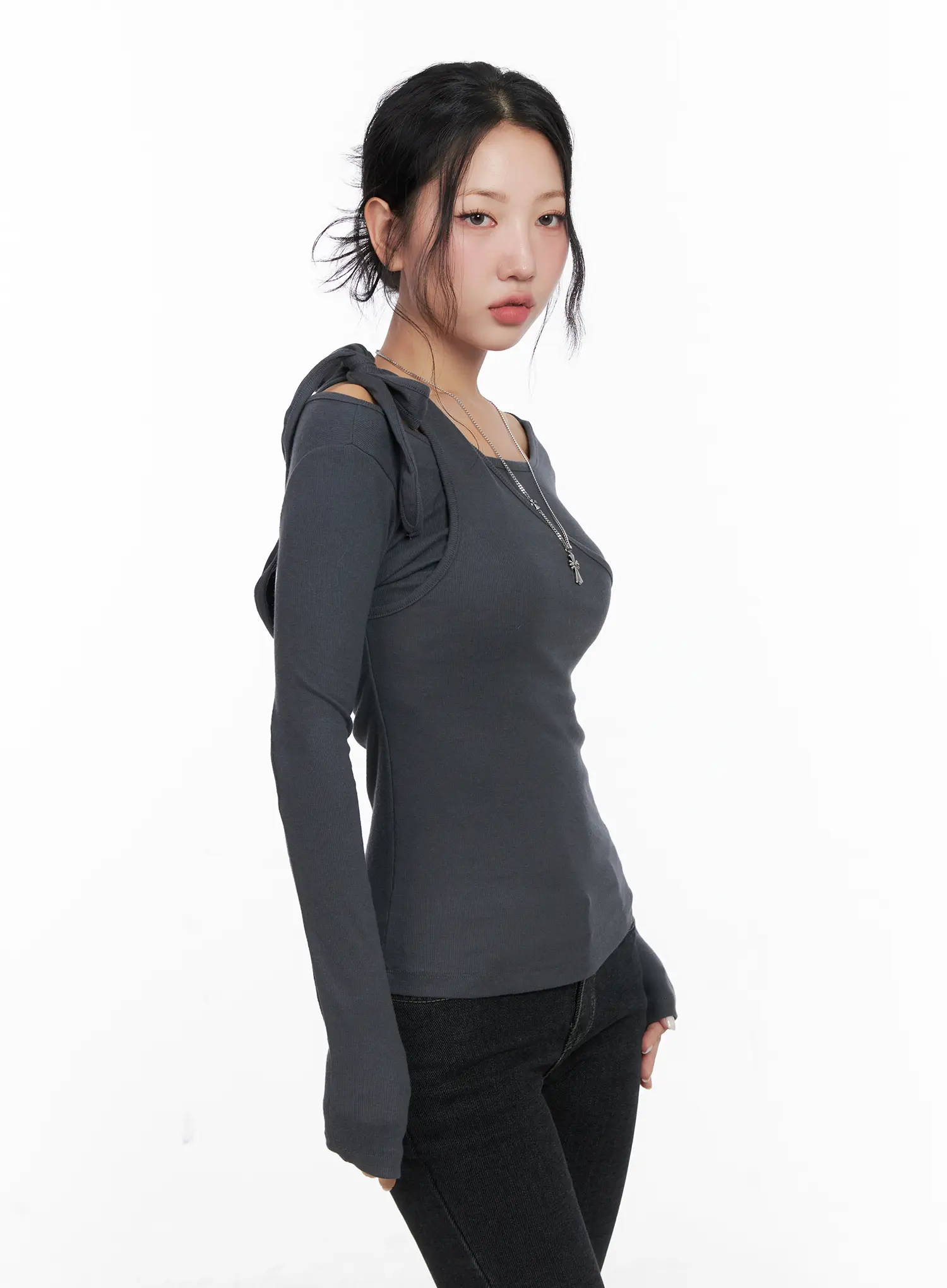 Two-Way Cross Neck Long Sleeve Top CN514 - Image 8