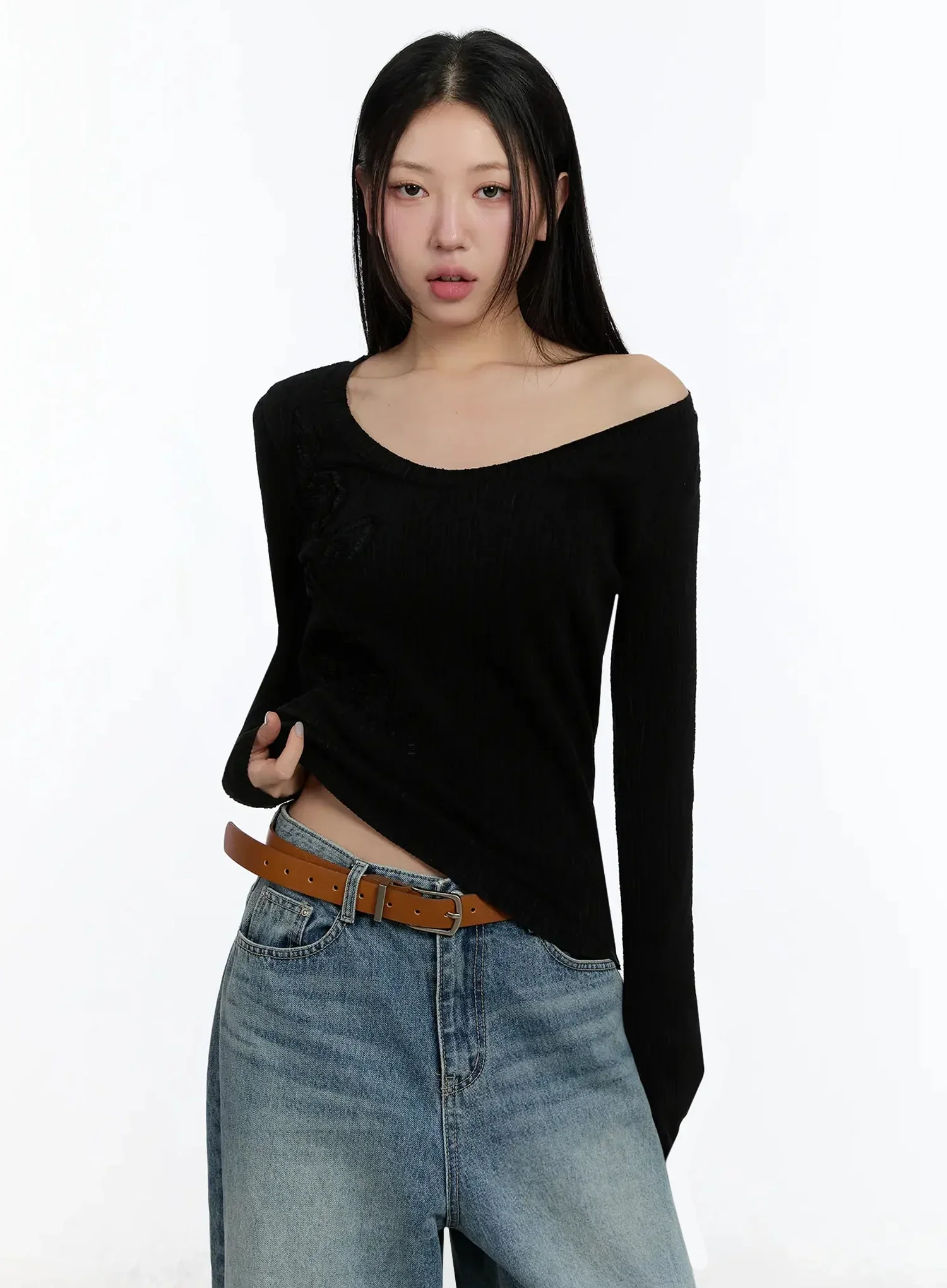 Two-Way Flower Ribbed Top IM509 - Image 2