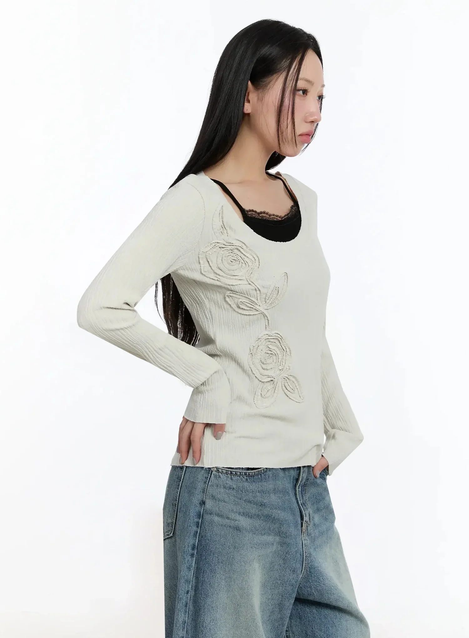 Two-Way Flower Ribbed Top IM509 - Image 8
