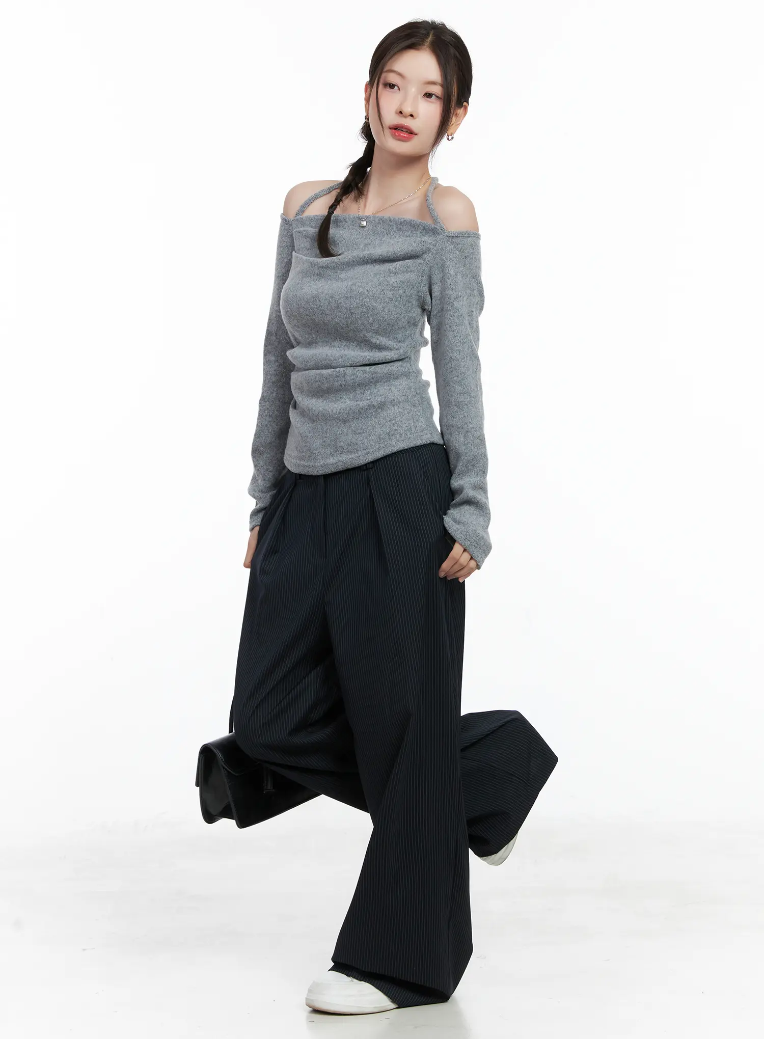 Two-Way Shirred Fleece Off-Shoulder Top CN518 - Image 6