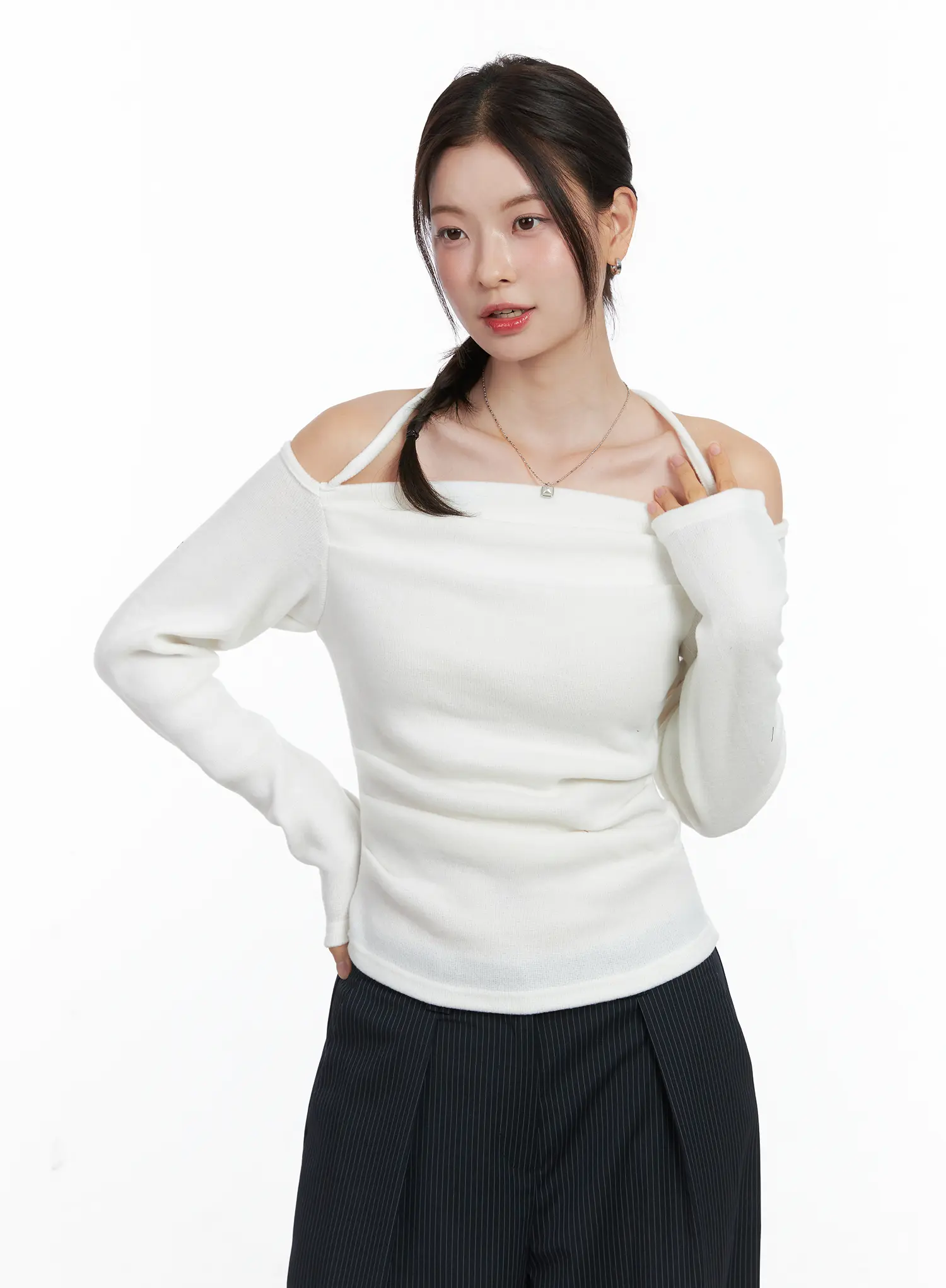 Two-Way Shirred Fleece Off-Shoulder Top CN518 - Image 8