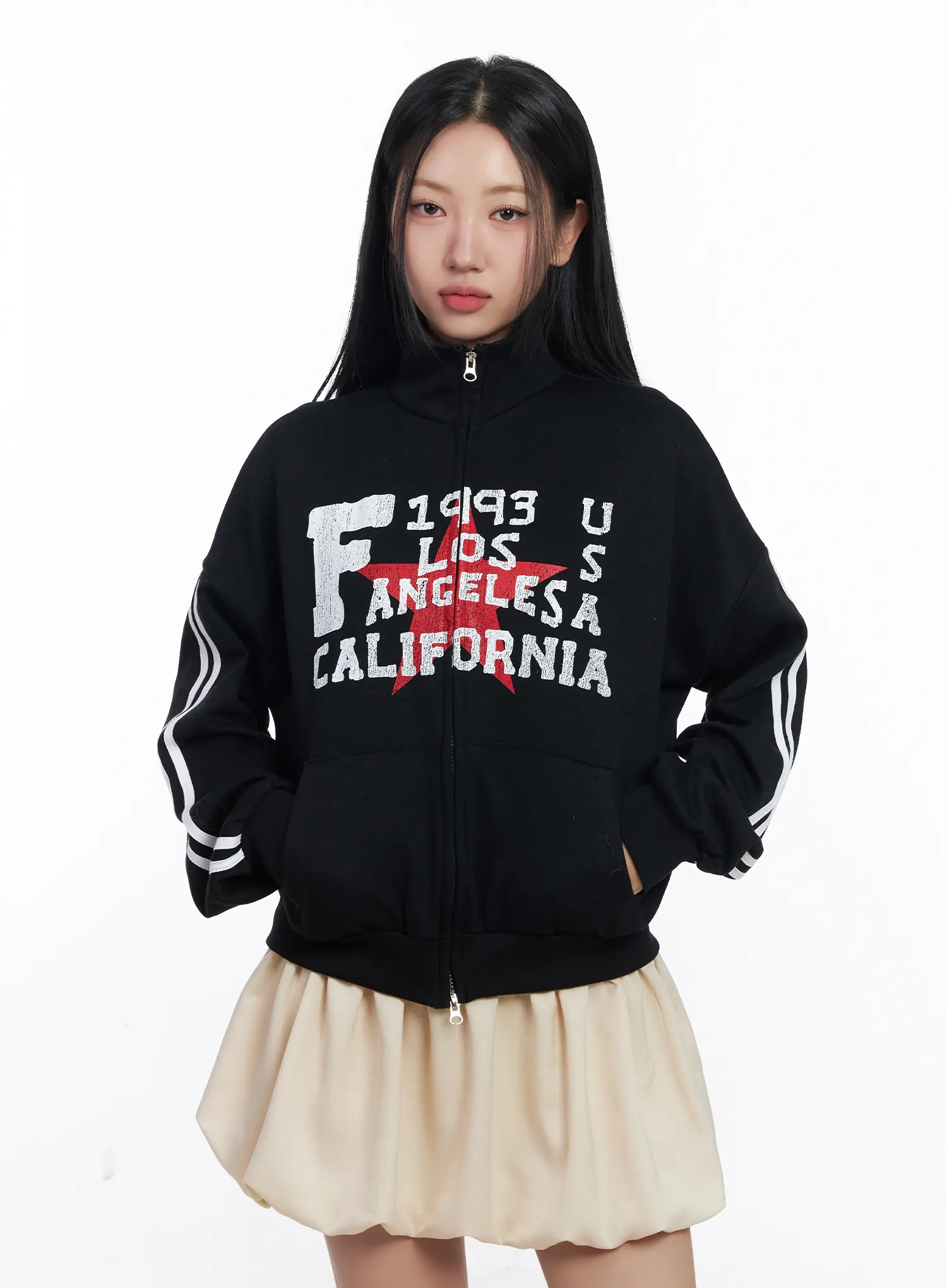 Two-Way Zip-Up Graphic Sweatshirt CJ530 - Image 2