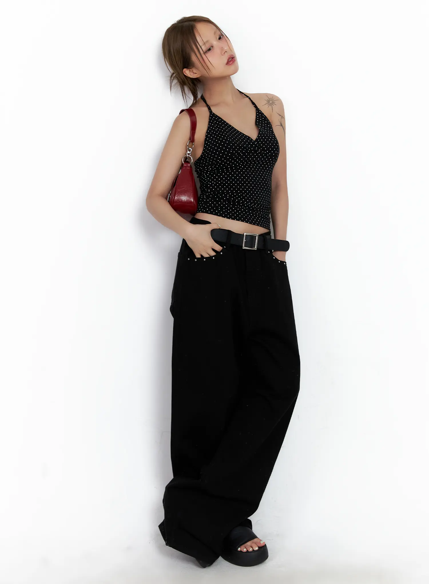 Tzuyu Studded Wide-Leg Cotton Pants CL511 - Image 2