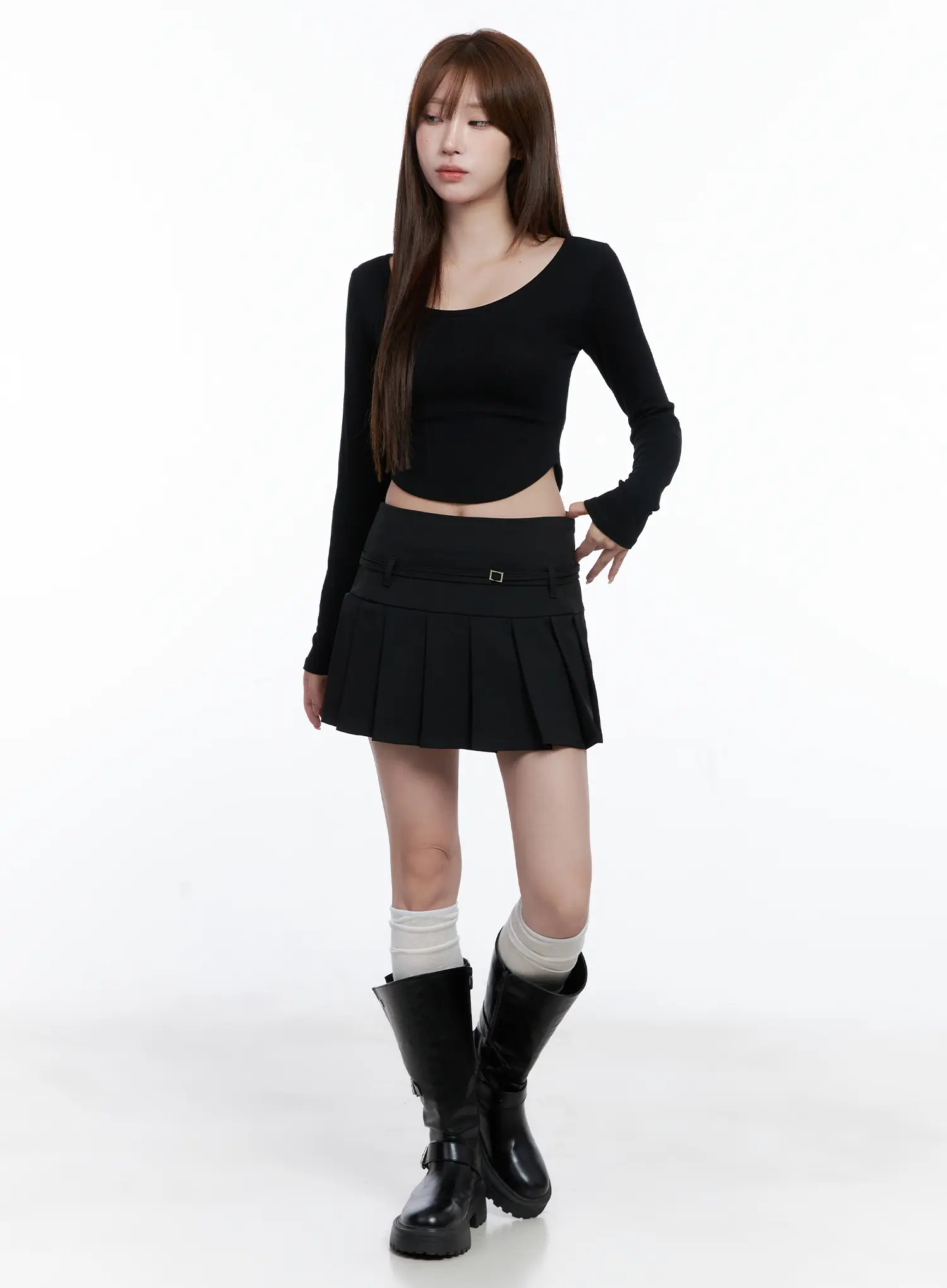 U-Neck Crop Long Sleeve Top CG529 - Image 2