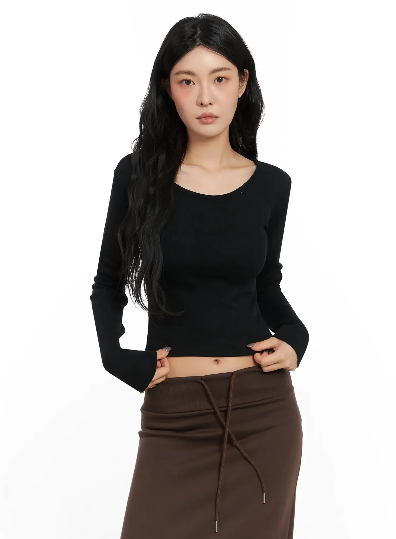 U-Neck Crop Long Sleeve Top IN528 - Image 2