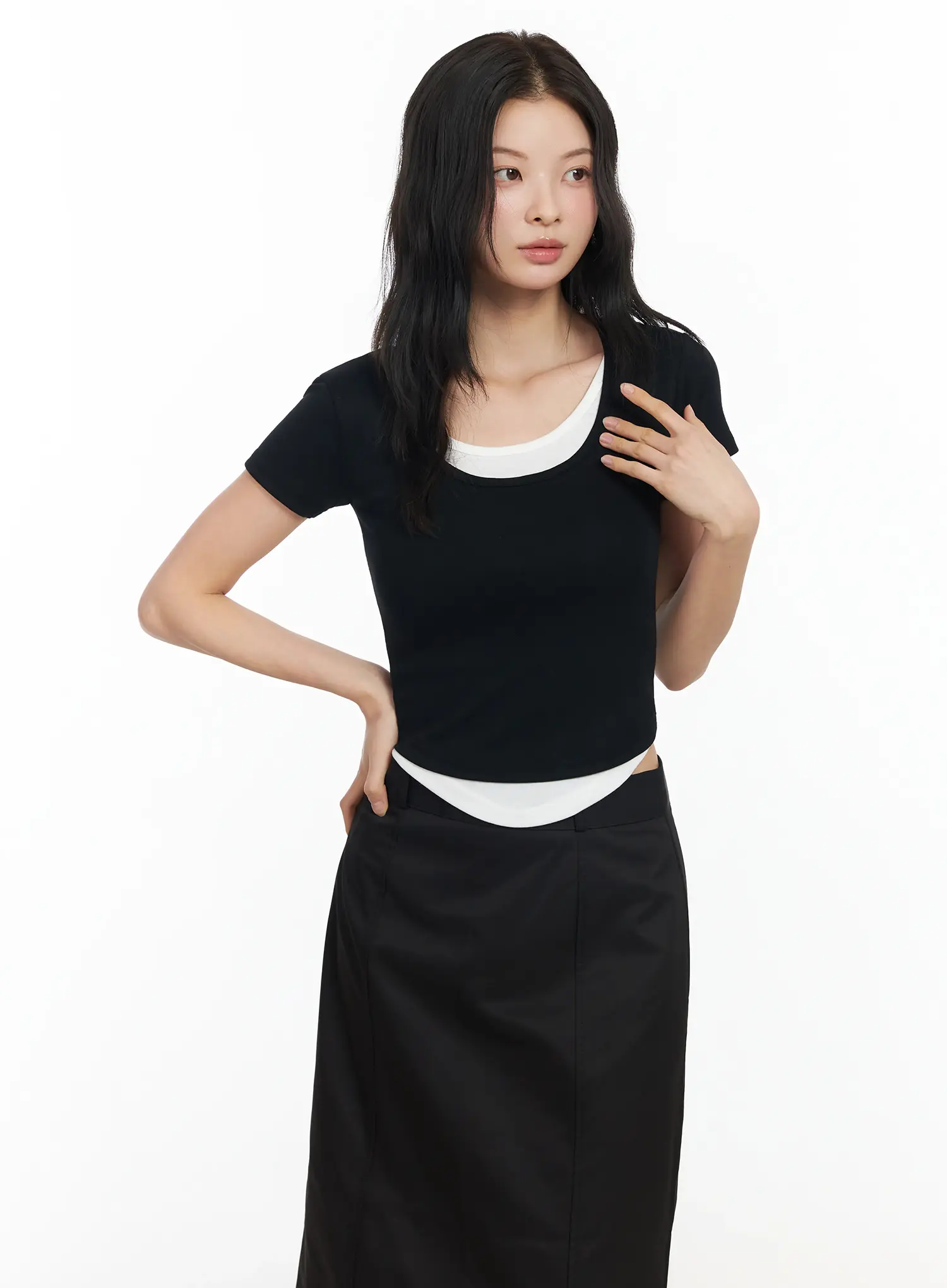 U-Neck Layered Short Sleeve Top IM524 - Image 11