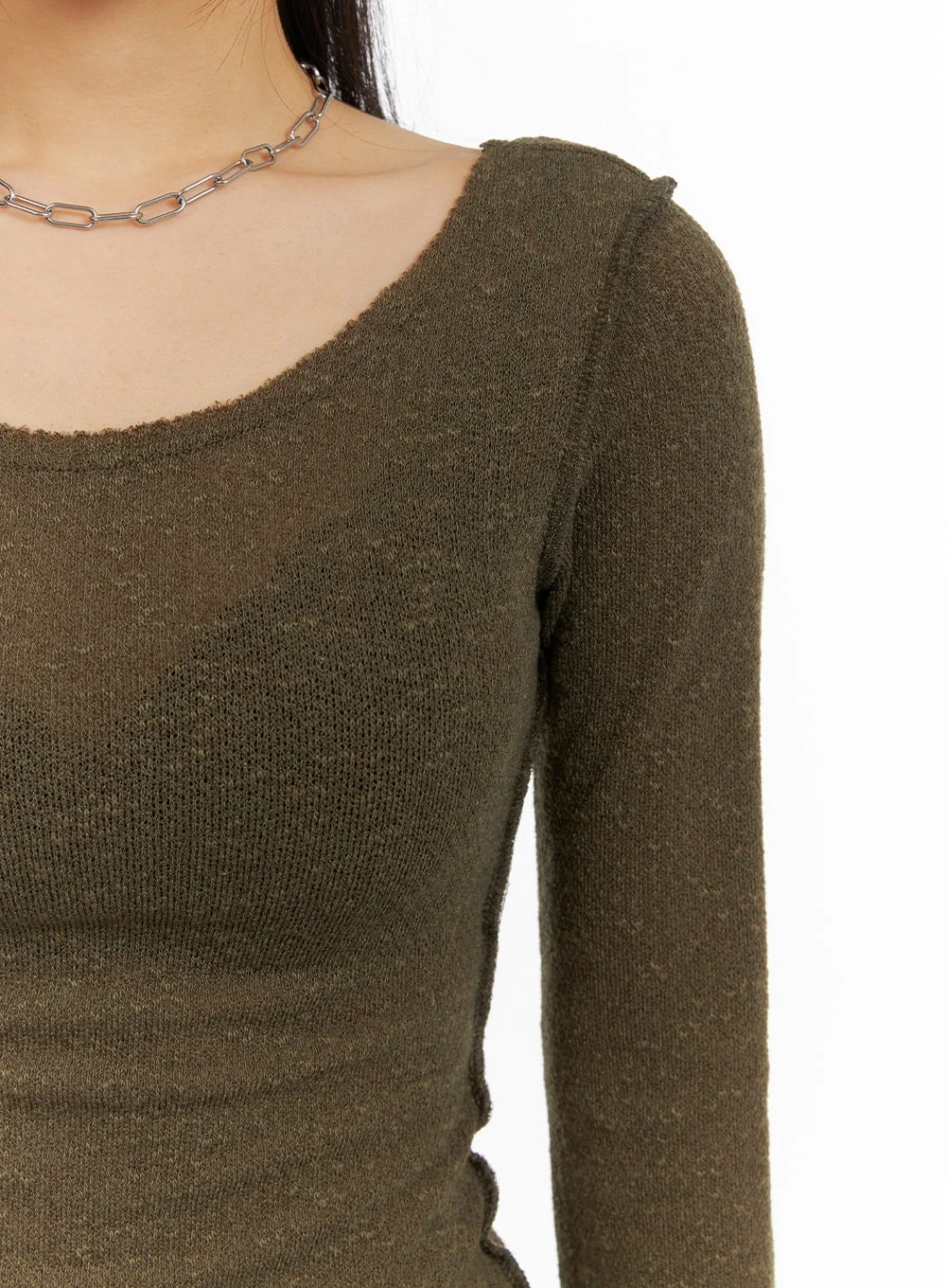 U-Neck Stitch Detail Long Sleeve CM411 - Image 2
