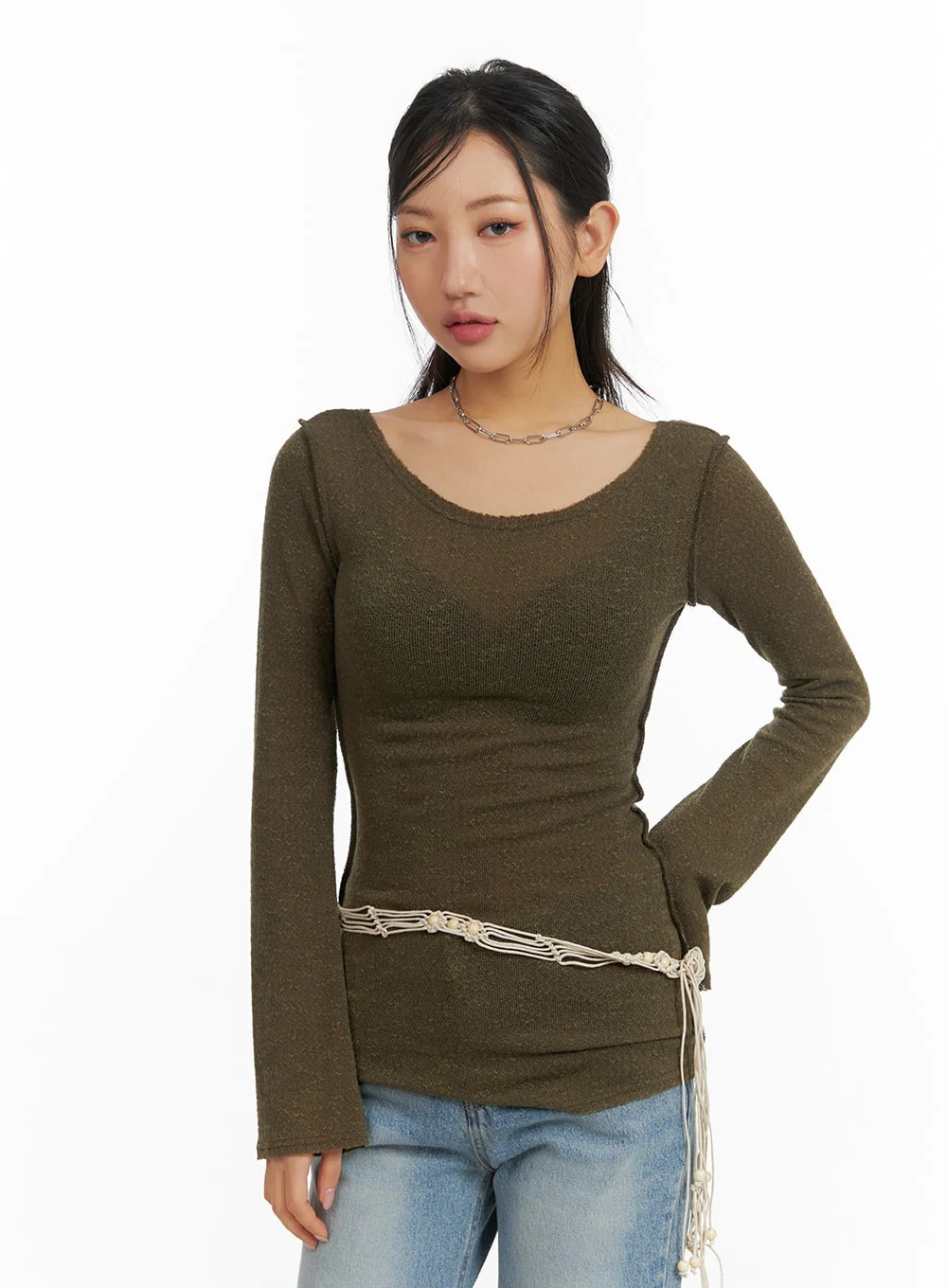 U-Neck Stitch Detail Long Sleeve CM411 - Image 6
