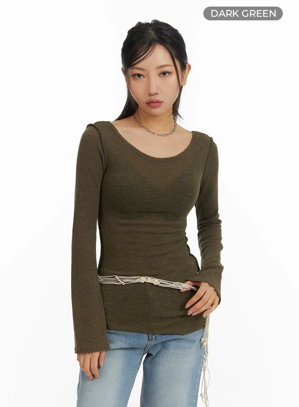 U-Neck Stitch Detail Long Sleeve CM411 - Image 7