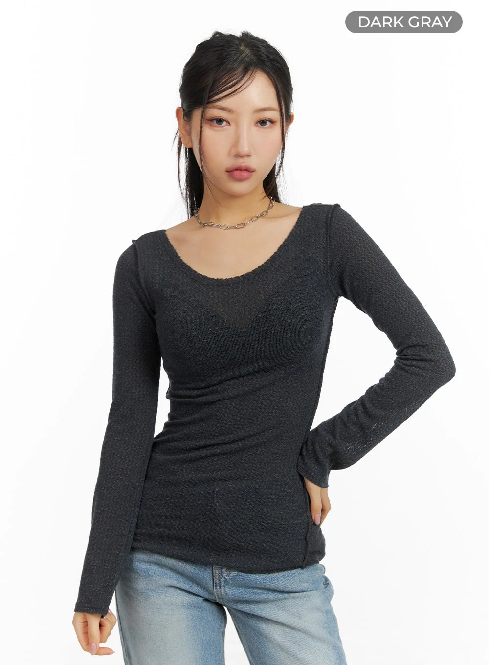 U-Neck Stitch Detail Long Sleeve CM411 - Image 9