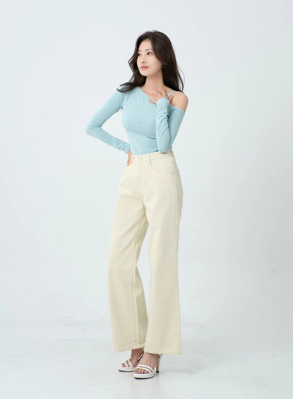 Unbalance Thin Strap Off-Shoulder T-Shirt IO24 - Image 6