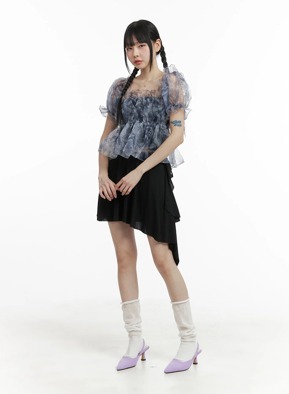 Unbalanced Bowknot Detail Cotton Mini Skirt OM426 - Image 3