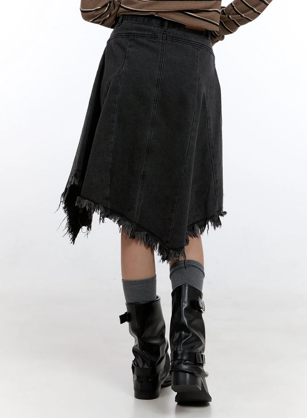 Unbalanced Washed Denim Midi Skirt CN401 - Image 7