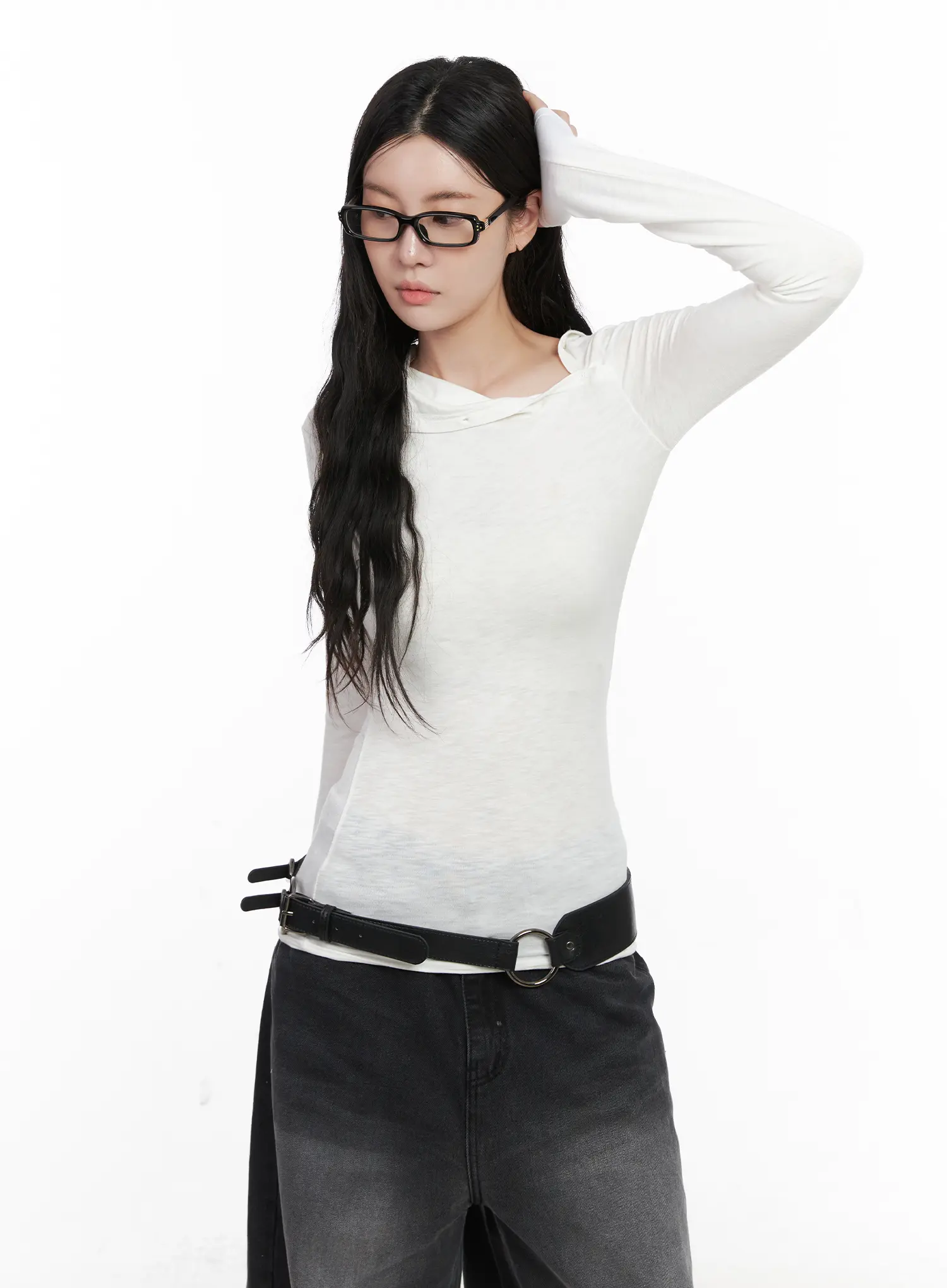 Unsymmetrical Neck Long Sleeve Tee CN513 - Image 11