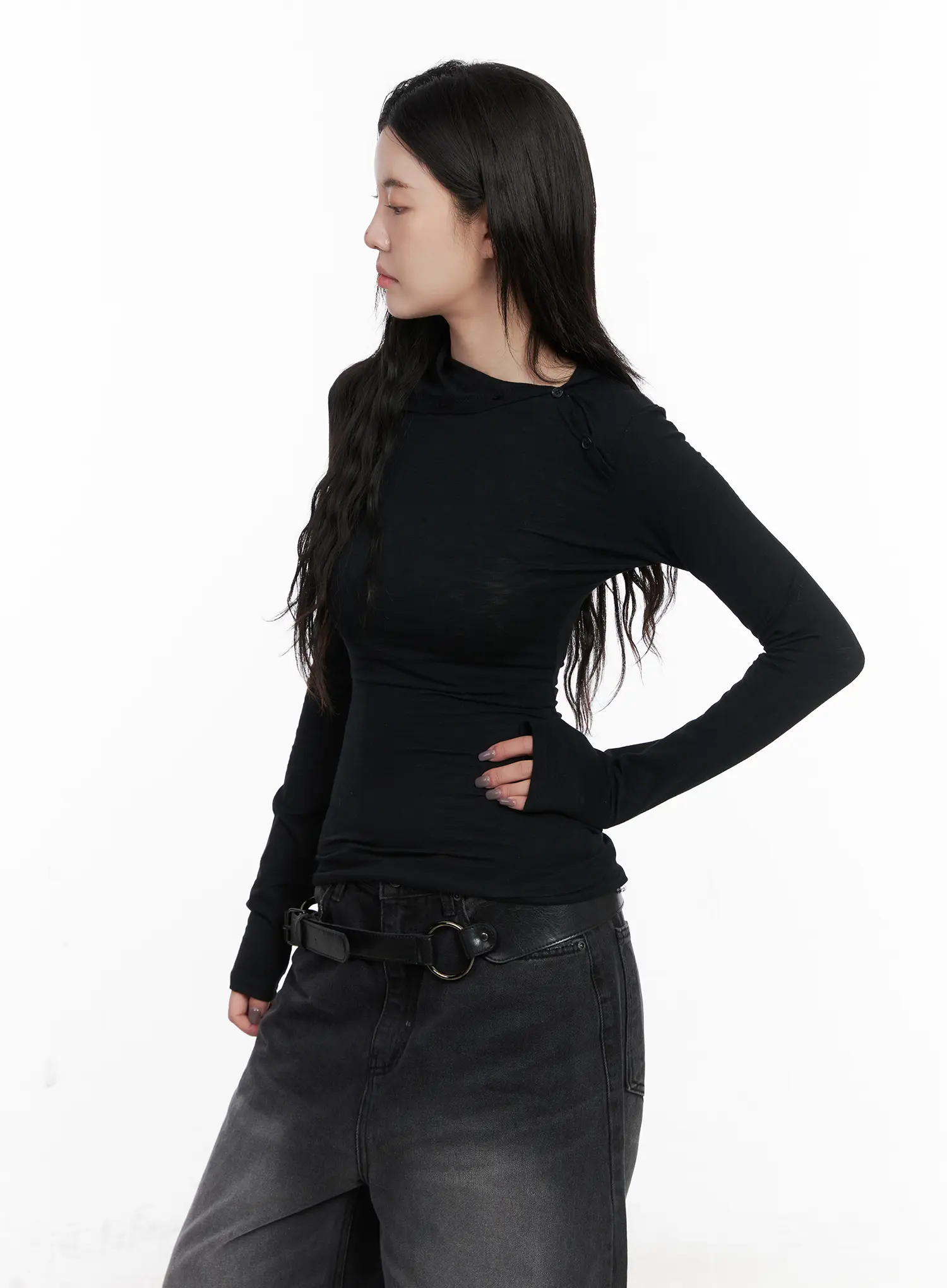 Unsymmetrical Neck Long Sleeve Tee CN513 - Image 12