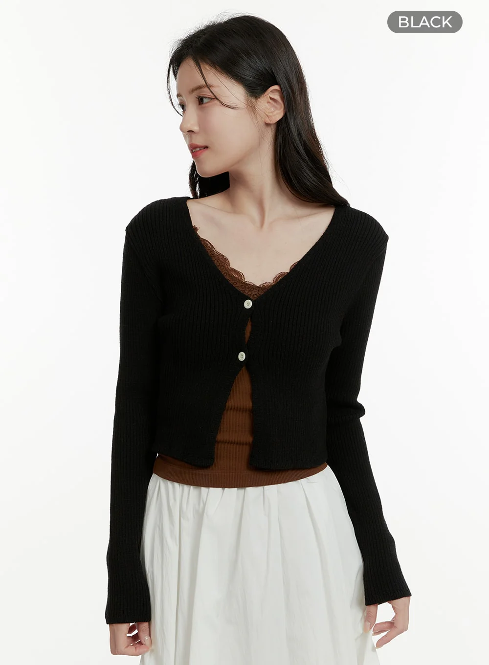 V-Neck Buttoned Crop Cardigan OA405 - Image 7