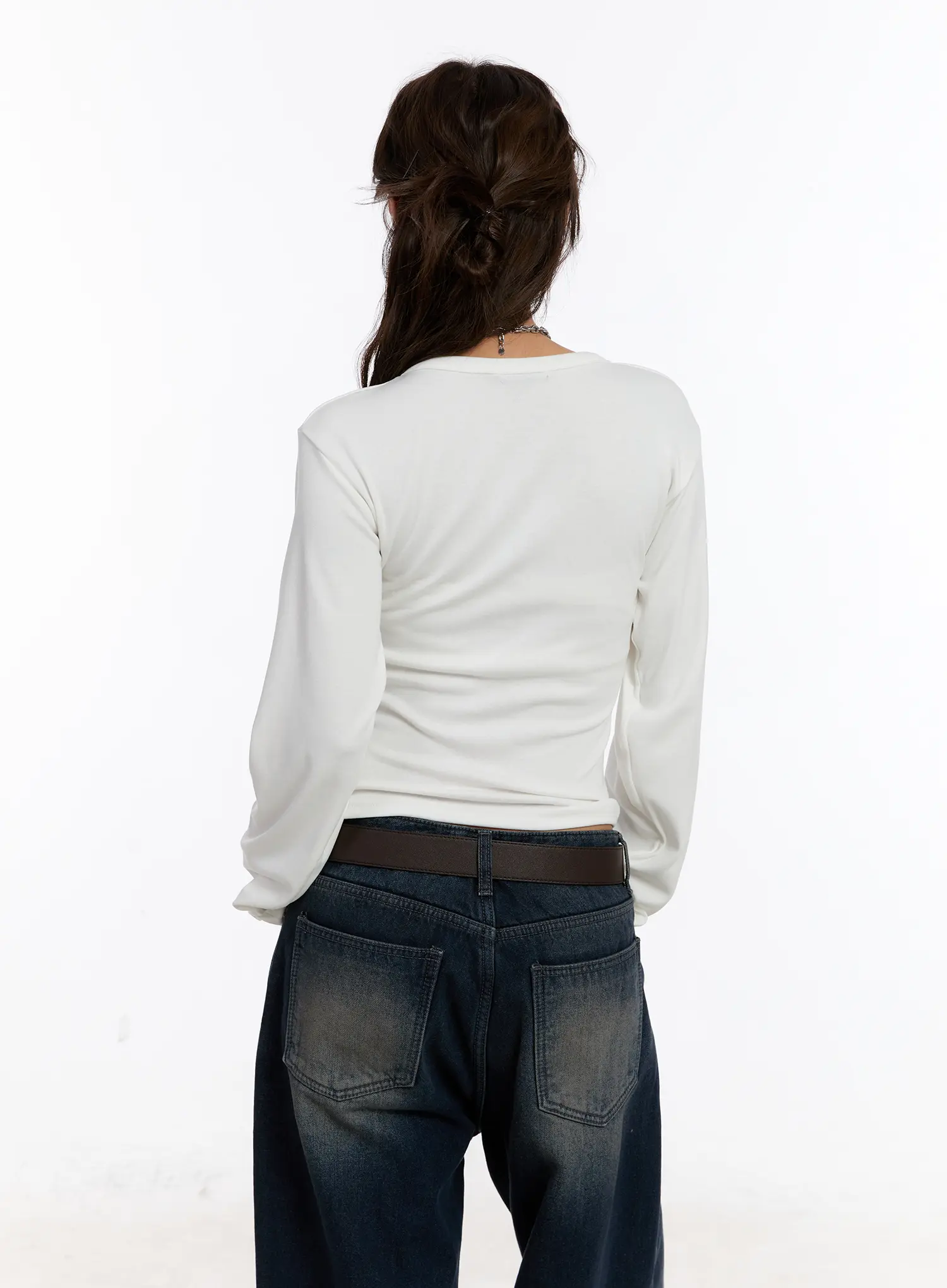 V-Neck Buttoned Slim Long Sleeve Tee CN527 - Image 6