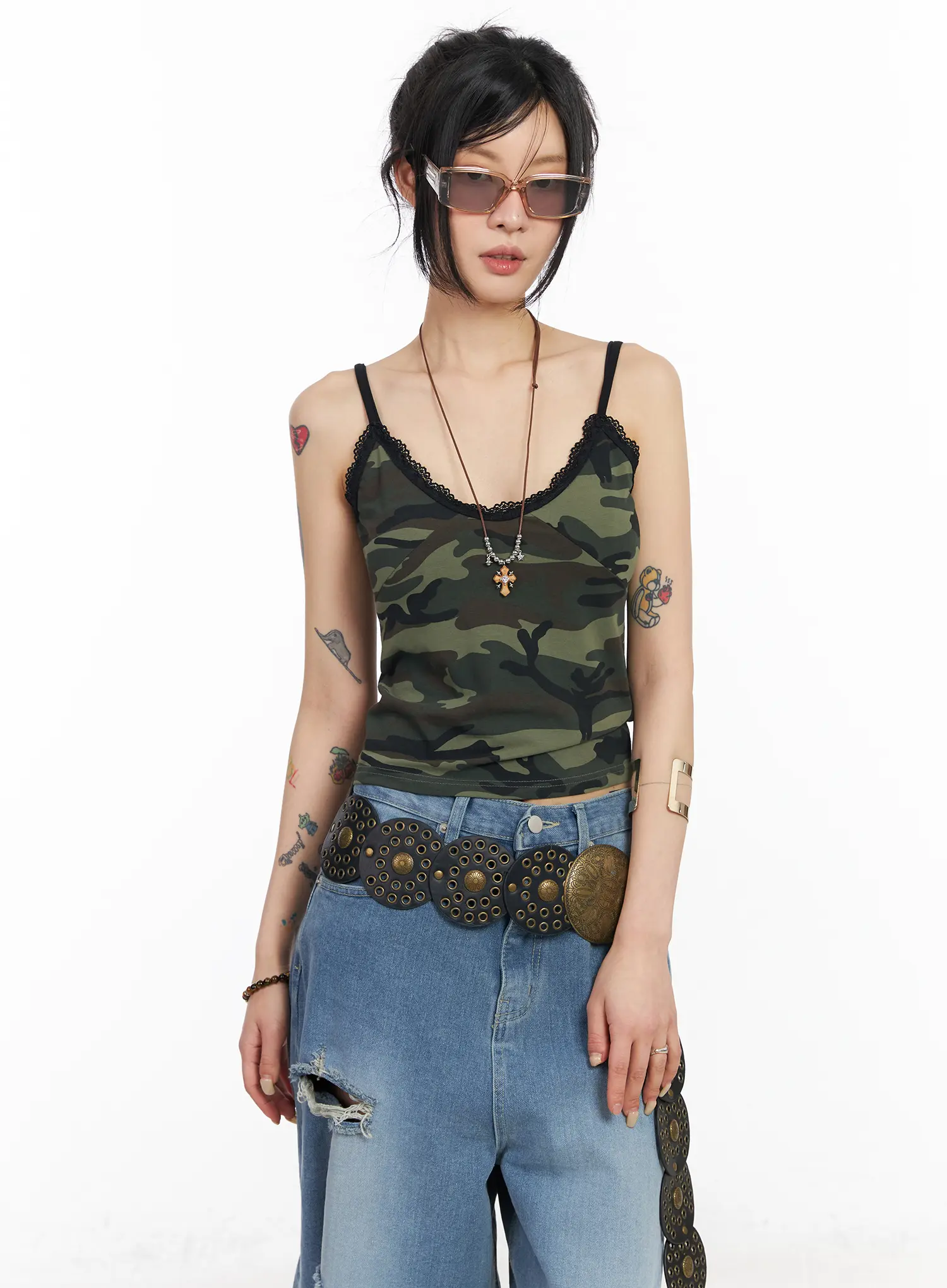 V-Neck Camo Lace Tank Top CM517