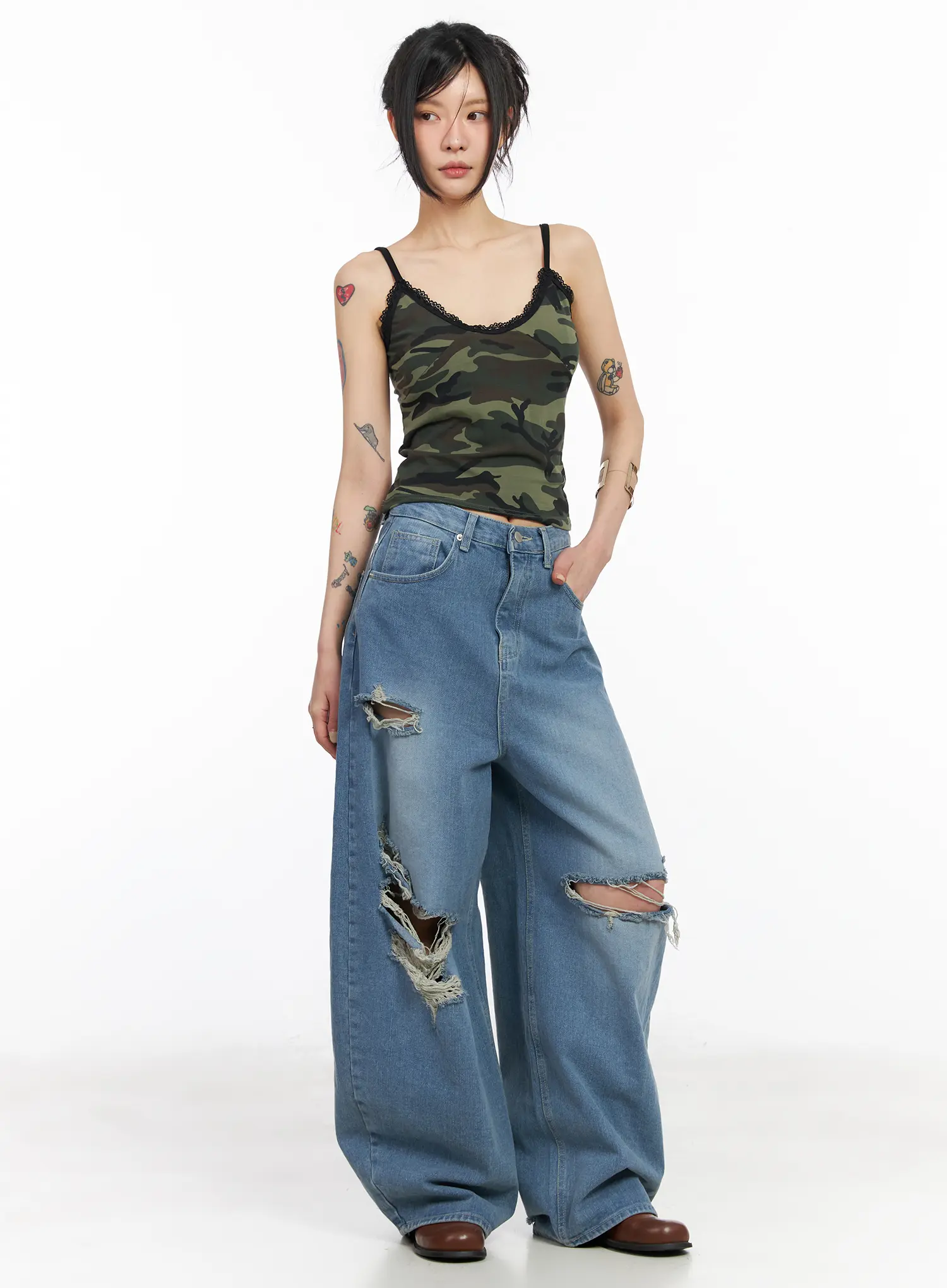 V-Neck Camo Lace Tank Top CM517 - Image 4