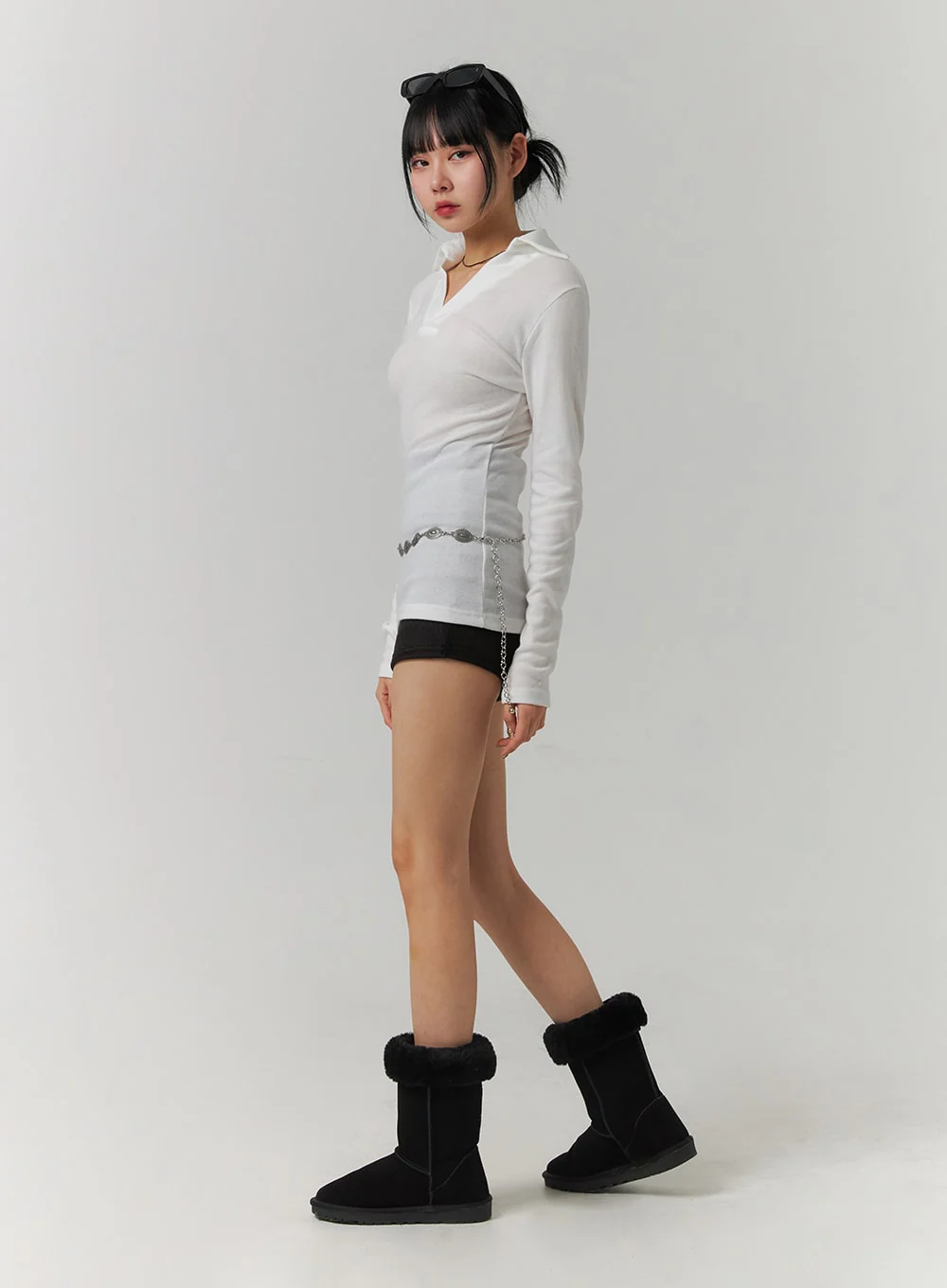V-Neck Collar Long Sleeve Tee CJ419 - Image 6