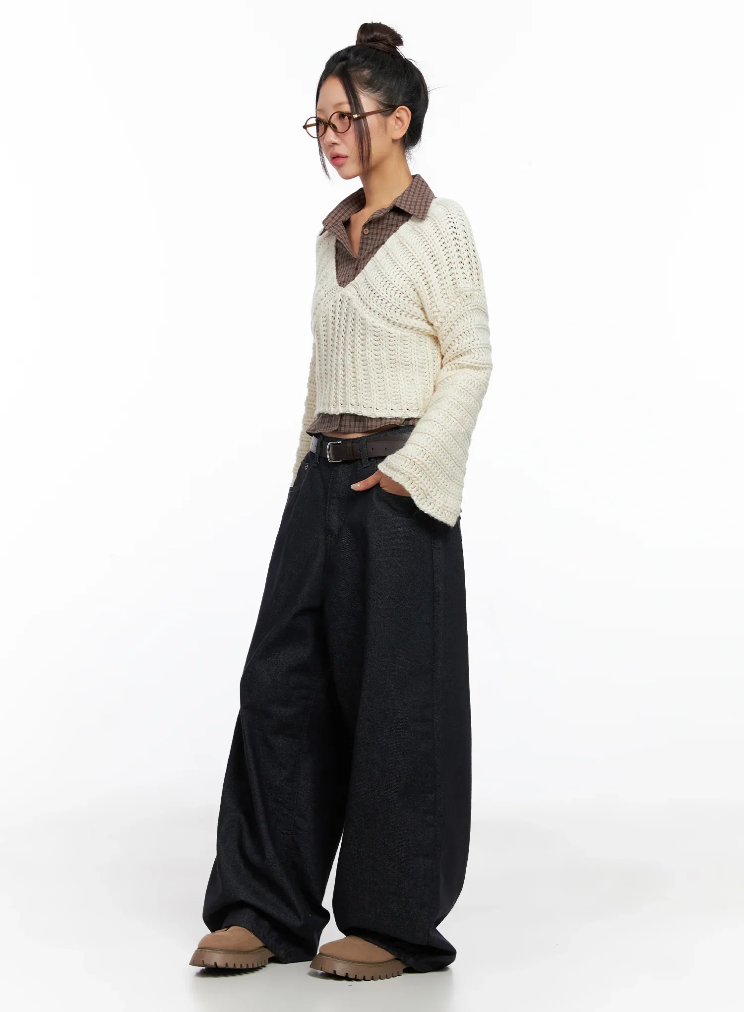 V-Neck Cropped Knit Sweater CO515 - Image 5