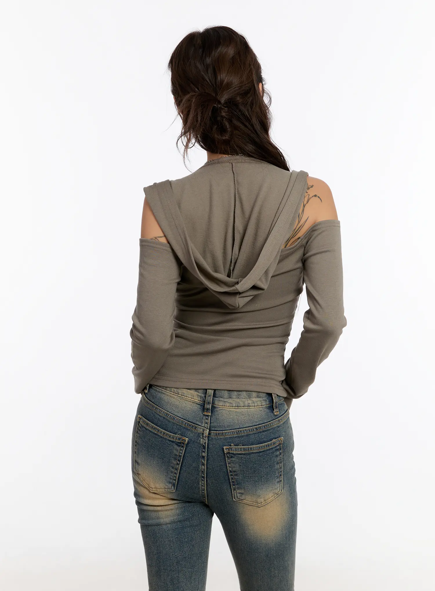 V-Neck Cut-Out Hooded Long Sleeve Top CN527 - Image 10