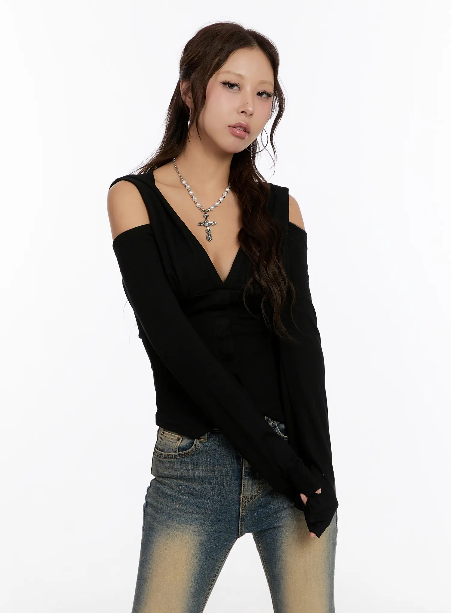 V-Neck Cut-Out Hooded Long Sleeve Top CN527 - Image 20