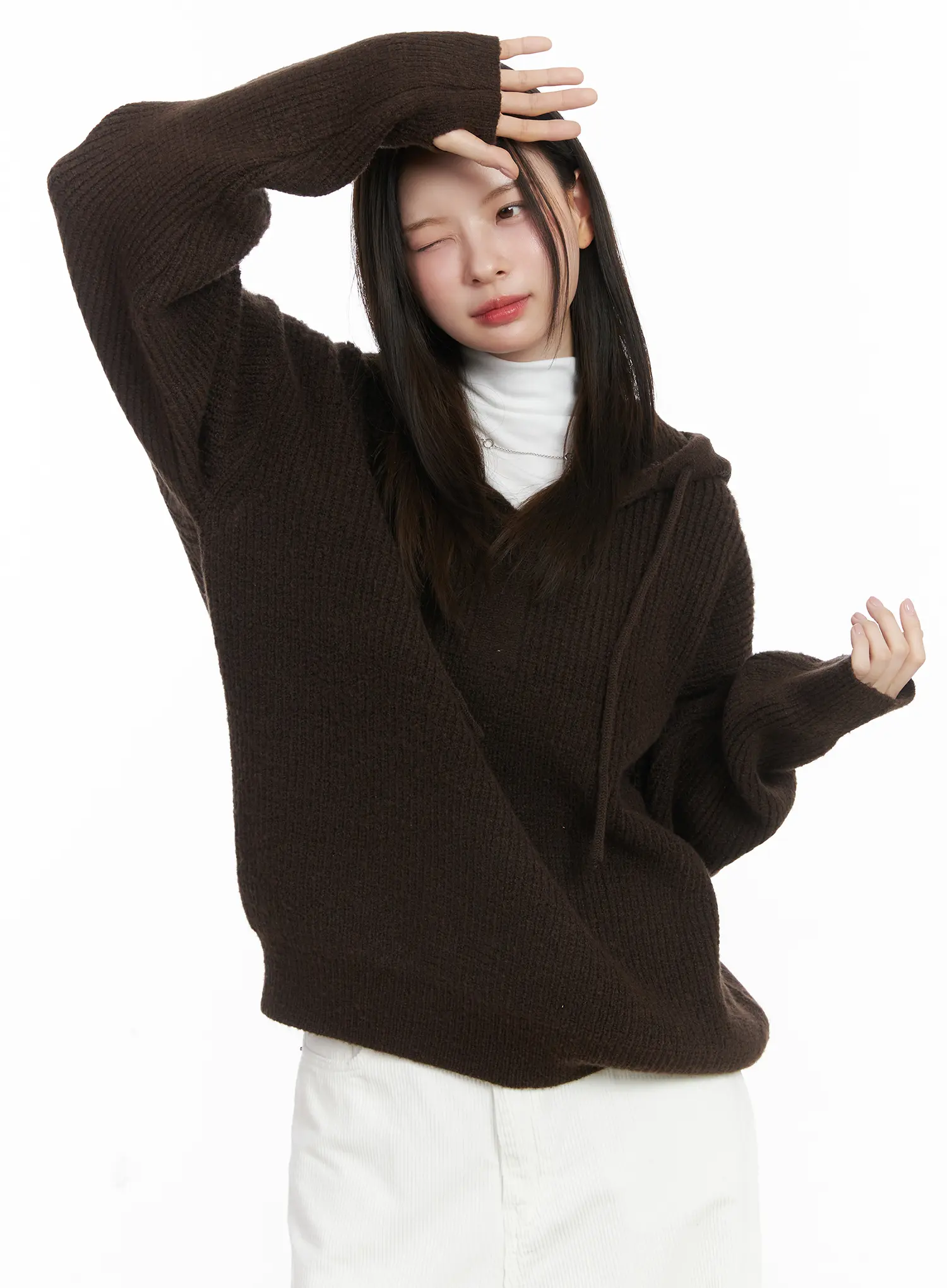 V-Neck Knit Hoodie CJ507